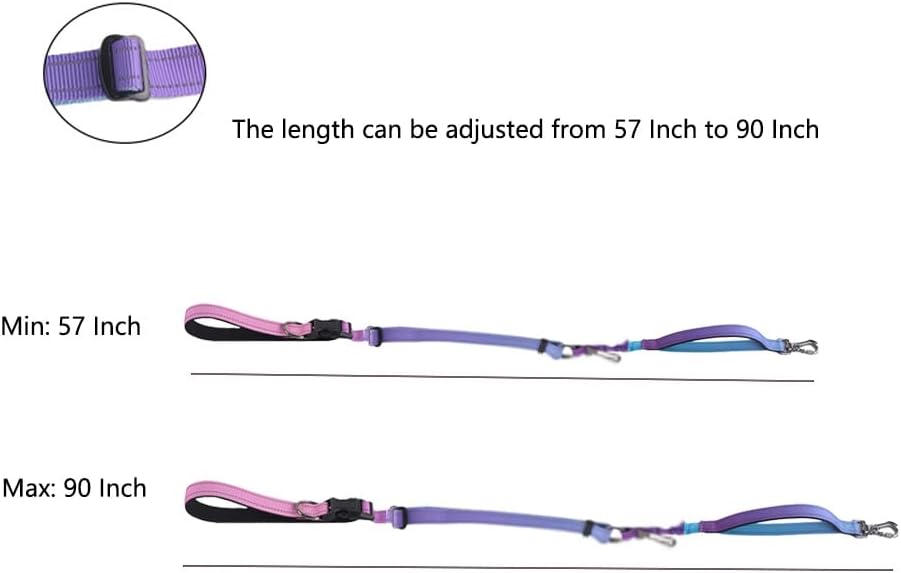 Hands Free Dog Leash for Large Medium Dogs Heavy Duty Bungee Reflective Adjustable Waist Leashes for Walking Running with Car Buckle 4-6FT (Purple)