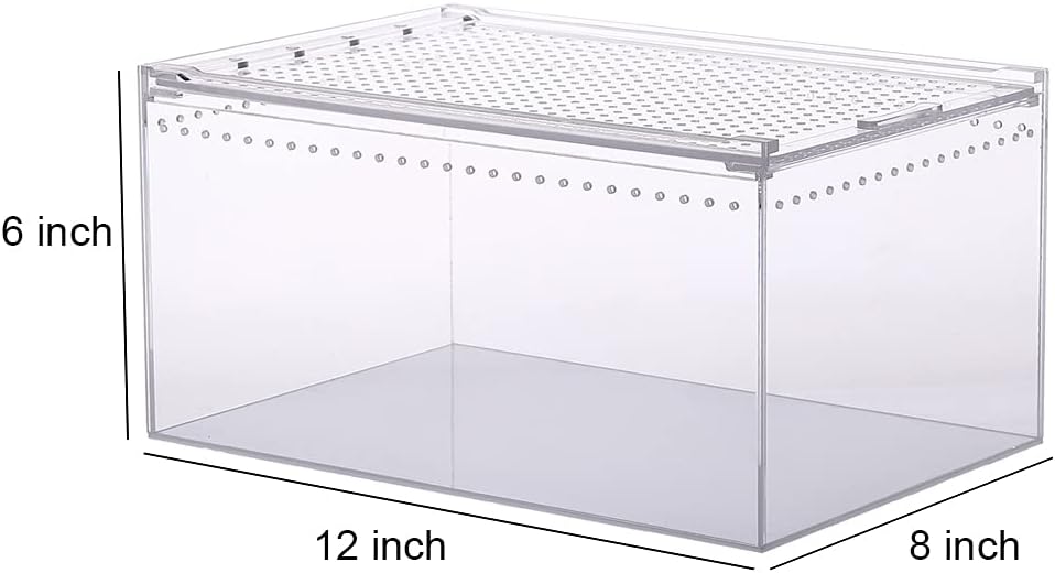 NANEEZOO Magnetic Acrylic Large Enclosure 2.5 Gallon 12 x 8 x 6 Inch Reptile Breeding Box Terrarium Cage for Insect Tarantulas Amphibians Caterpillars Snail Clear Acrylic Reptile Feeding Box