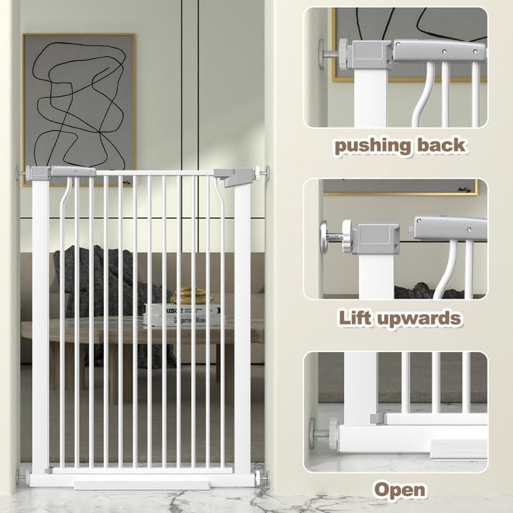 41" Extra Tall Cat Gate for Doorway, 54.5-60.2'' Metal Pet Baby Safe Gate, Extra Wide Pressure Mounted Child Door with Expansion Kit, No Drilling Baby Gate Indoor, No Climb Proof Gate, White