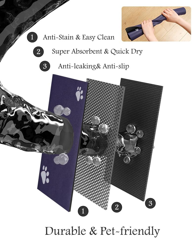 Pet Feeding Mat-Absorbent Dog Mat for Food and Water Bowl-No Stains Quick Dry Water Dispenser Mat-Dog Accessories Pet Supplies-Bowl for Messy Drinkers(Navy,17"x28"