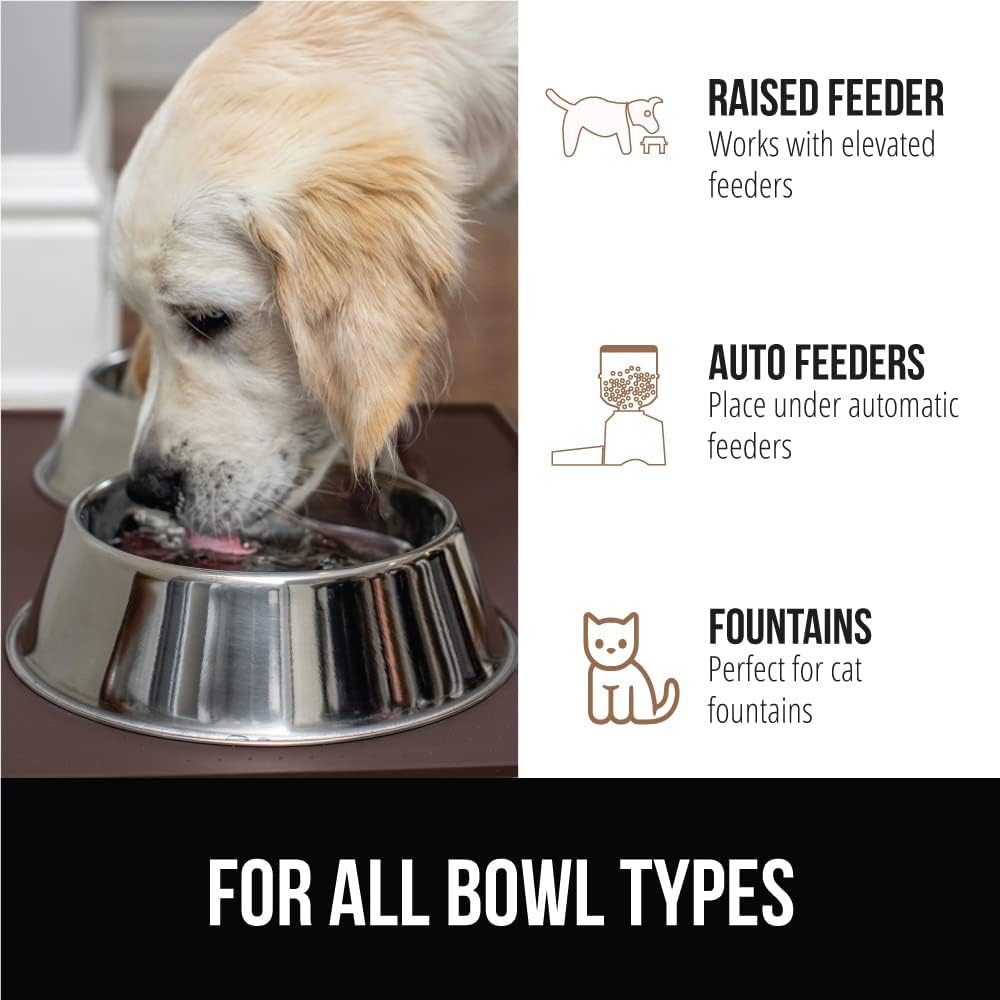 GORILLA GRIP 100% Waterproof Raised Edge BPA Free Silicone Pet Feeding Mat, Dog Cat Food Mats Contain Spills Protects Floors, Placemats for Cats and Dogs Water Bowl, Pets Accessories 32x24 Brown