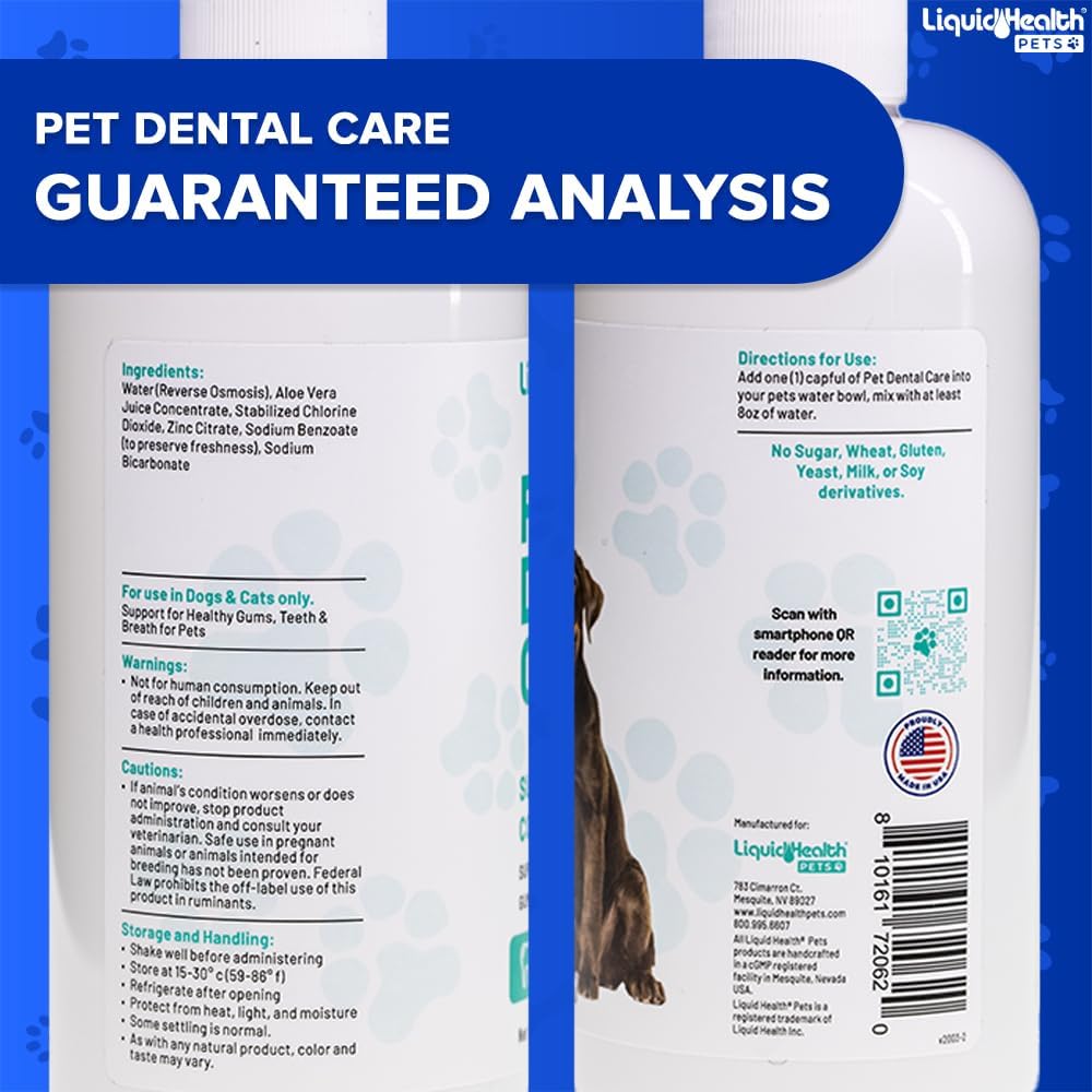 LIQUIDHEALTH Pet Dental Care Water Additive for Dogs & Cats - Fast Acting Pet Bad Breath Freshener, Dog Mouth Wash, Animal Oral Dental Rinse, Plaque & Tartar Teeth Cleaning Solution (3-Pack)