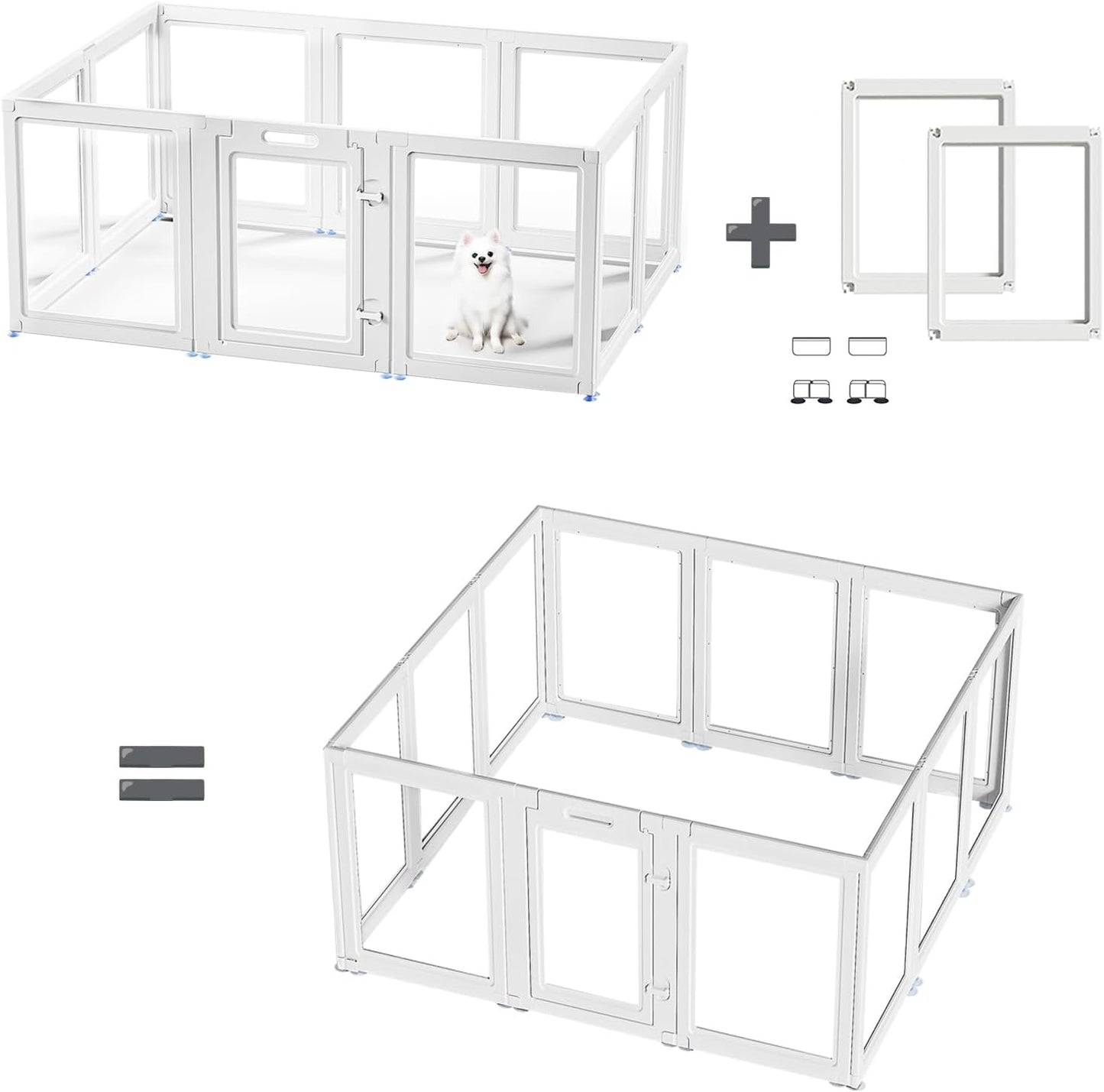 Acrylic Dog Playpen Suitable for Expanding Clear Dog Playpen Includes 2 I-Type Connectors and 2 Suction Cup Bases(23.6", 2PCS