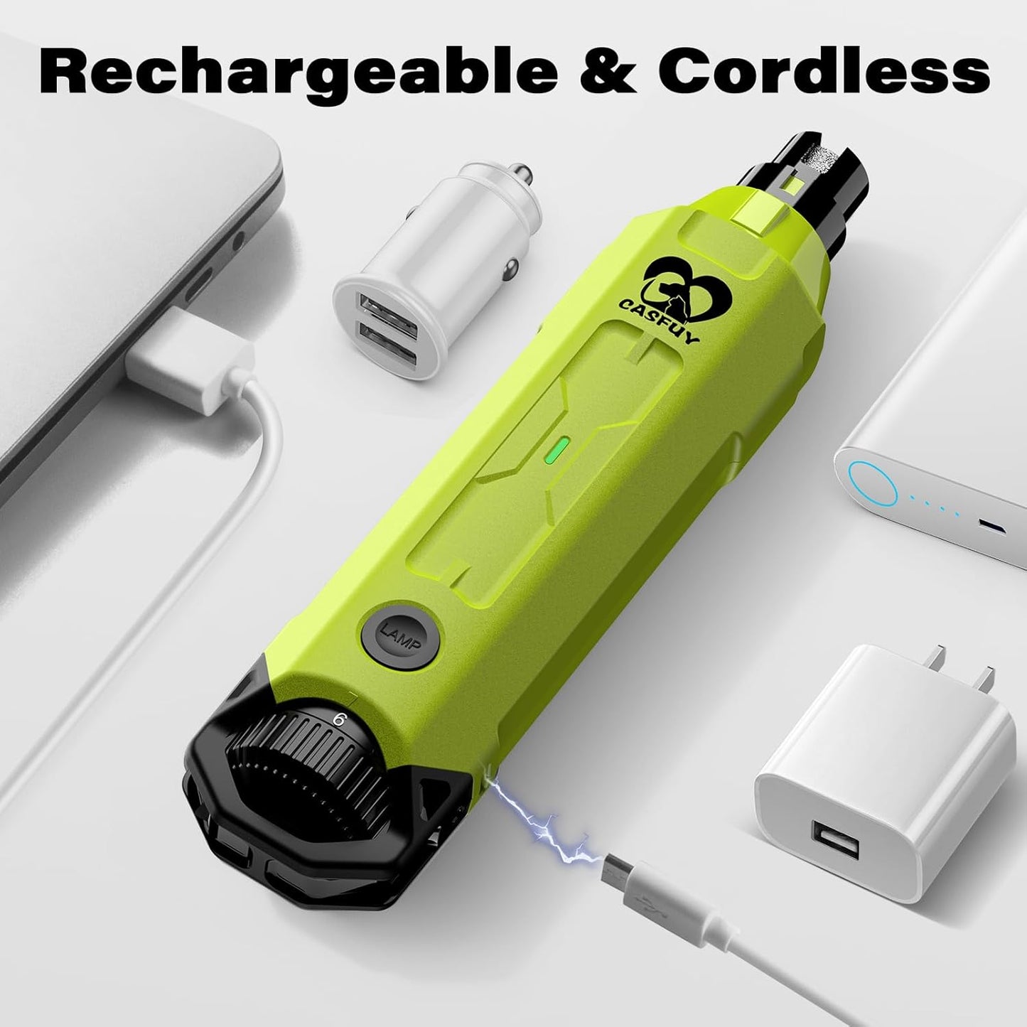 Casfuy 6-Speed Dog Nail Grinder - Newest Enhanced Pet Nail Grinder Super Quiet Rechargeable Electric Dog Nail Trimmer Painless Paws Grooming & Smoothing Tool for Large Medium Small Dogs (Green)