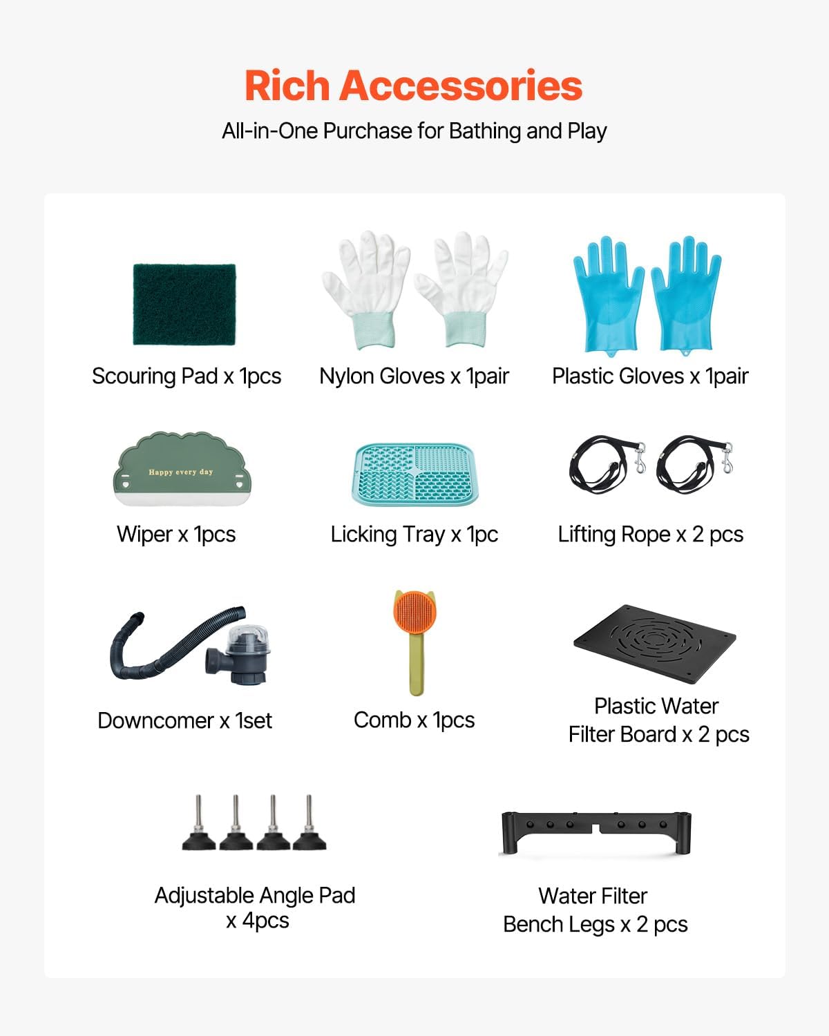 VEVOR Professional 304 Stainless Steel Dog Bathing Station, 61 inch Pet Grooming Tub w/Anti-Slip ramp, Storage Drawer, Cold Hot Faucet Showerhead for Large & Medium & Small (Right Door, with Drawer)