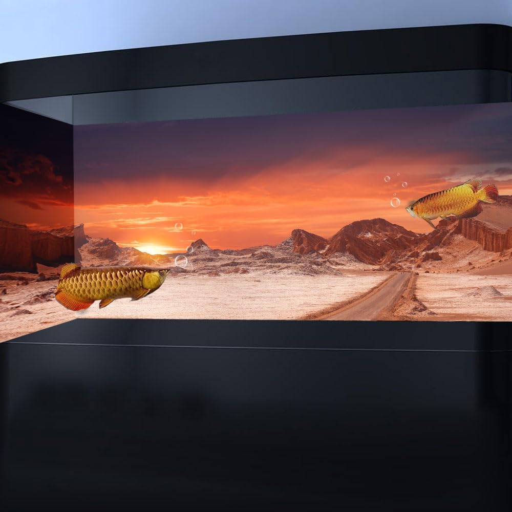 36X18IN Sun and Desert Moon Themed Reptile Habitat on Orange Durable Decorative Background, Terrarium Background with 10EVA Double-Sided Tape