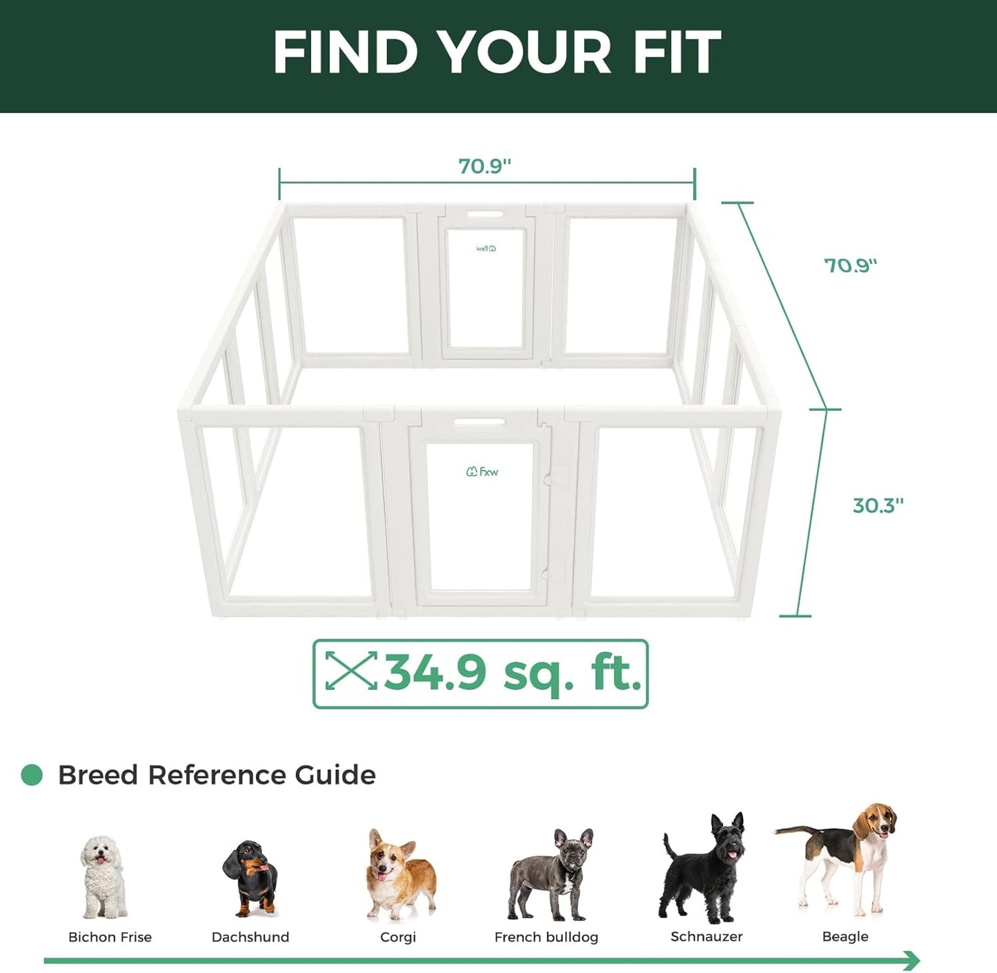 FXW AuraSpace Acrylic Indoor Unleashed Dog Playpen for Small and Medium Dogs, 30 Inch, 12 Panels, White