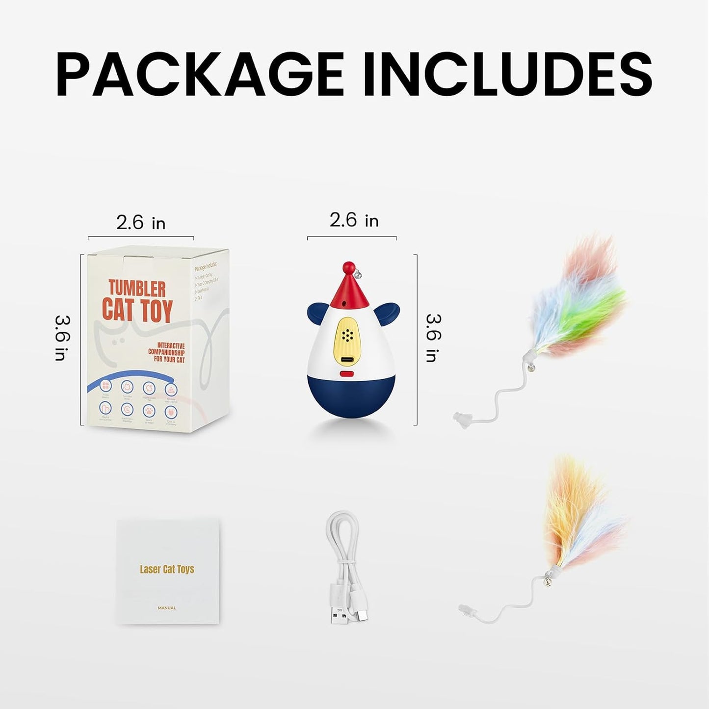 Laser Cat Toys for Indoor Cats, Automatic Interactive Cat Toy, Rechargeable 360° Auto-Spin Self-Balancing Laser Pointer with Catnip Hole & Feather, 3-Speed Random Trajectories for Bored Cats