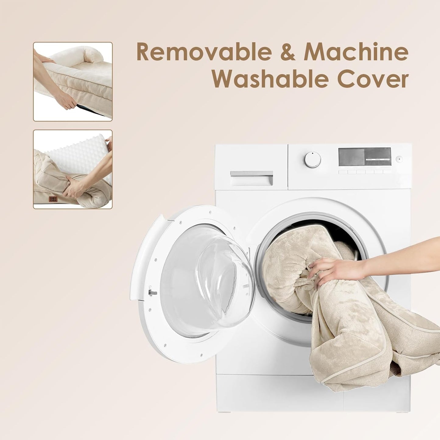 EHEYCIGA Orthopedic Dog Beds for Large Dogs, Waterproof Memory Foam Large Dog Bed with Sides, Non-Slip Bottom and Egg-Crate Foam Pet Couch Bed with Washable Removable Cover, Beige