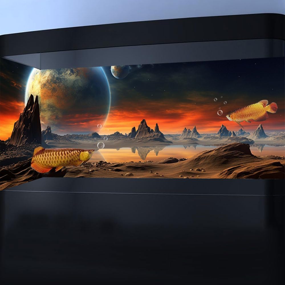 48X18IN Cosmic Aquarium Background, Cool Parallel Space Themed Fish Tank Background, Tropical Desert Terrarium Background with 8 EVA Double-Sided Tape
