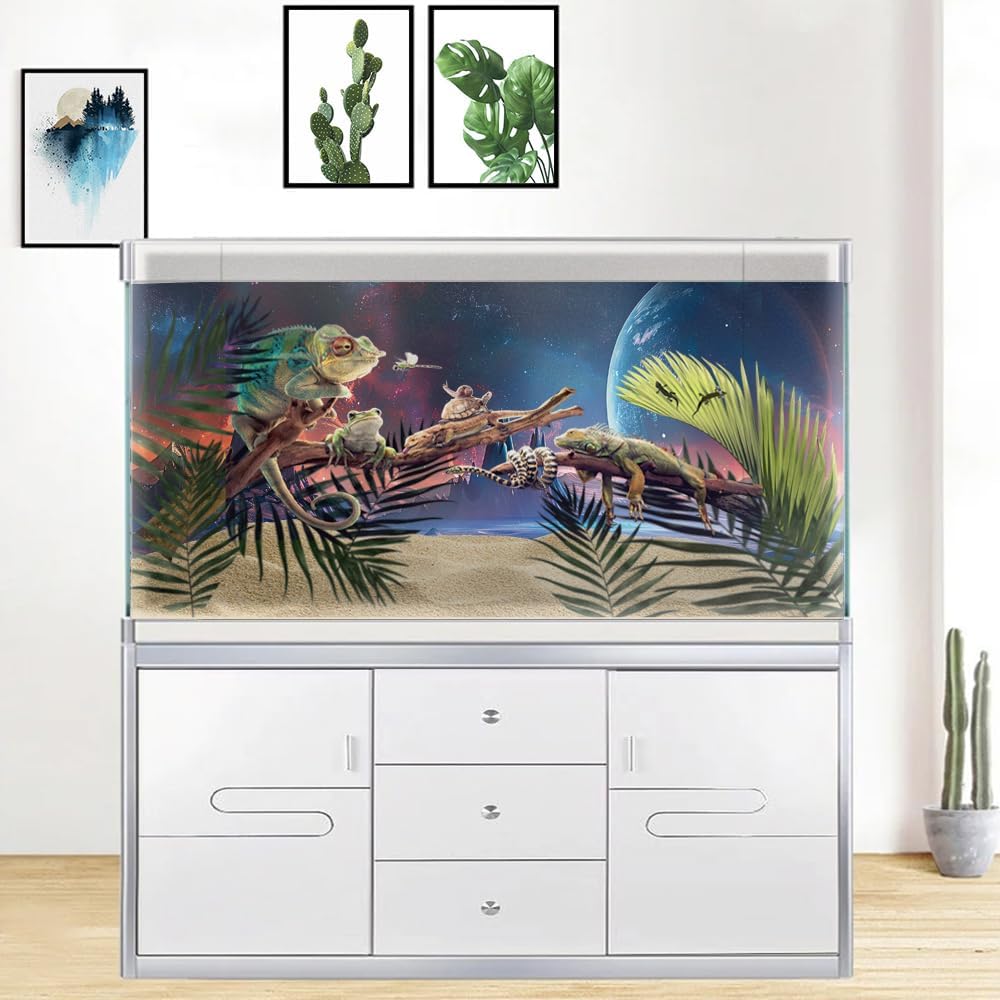 Scarlet Cosmic Aquarium Background,Cool Galaxy Parallel Space Themed Fish Tank Background, Tropical Desert Terrarium Background 36X20IN with 8 EVA Double-Sided Tape