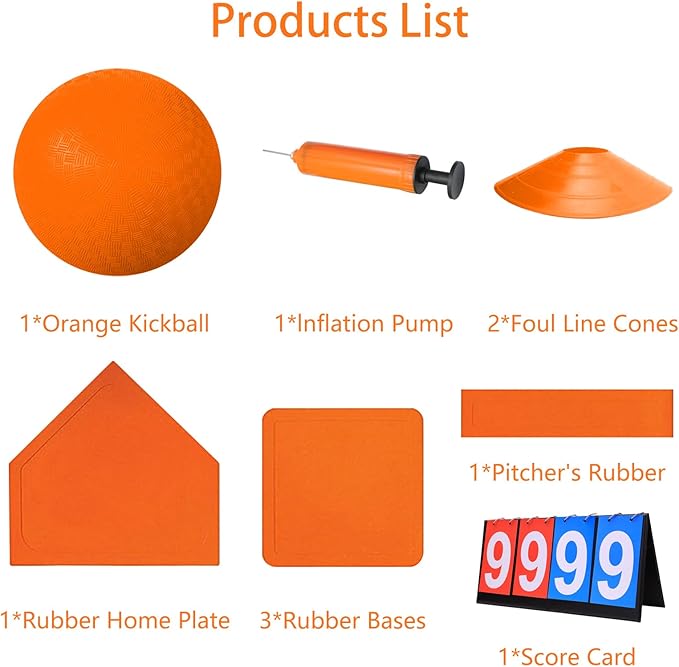 Kickball Set with Bases and Ball - 8.5" Kickball 12" Pump 14" Scoreboard