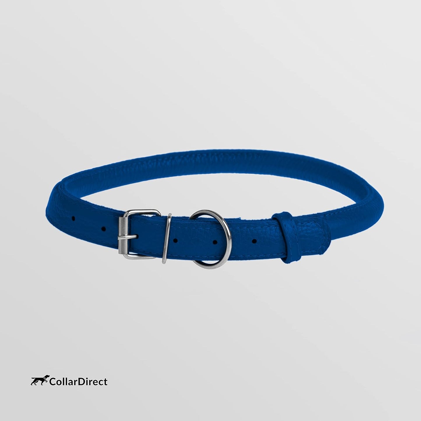 CollarDirect Rolled Leather Dog Collar, Soft Padded Round Puppy Collar, Handmade Genuine Leather Collar Dog Small Large Cat Collars 13 Colors (15-19 Inch, Deep Blue Textured)