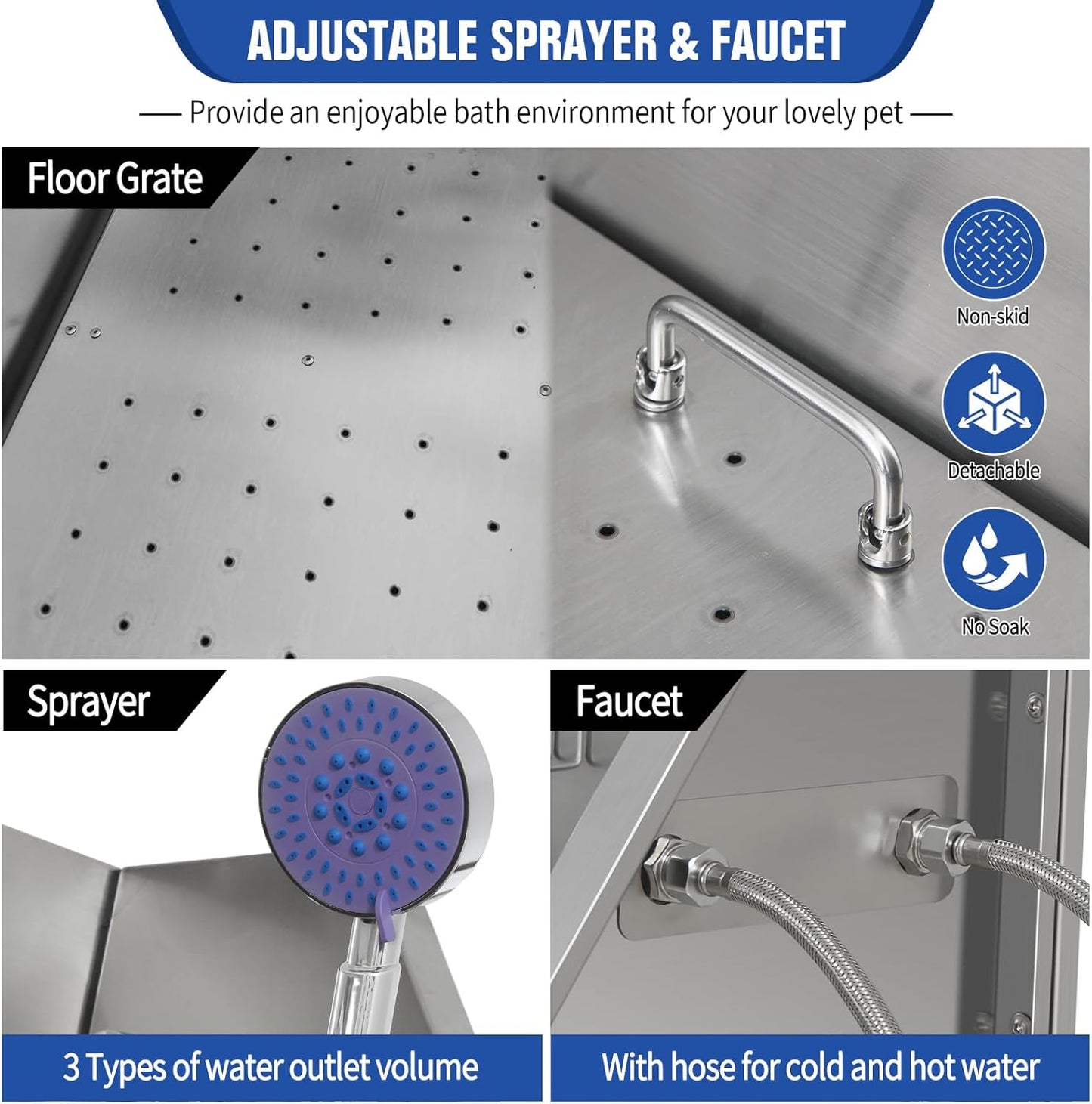 Stainless Steel Dog Washing Station for Large Dogs, Dog Grooming Tub for Home, Professional Dog Bathtub Bathing Station, Pet Wash Station, Dog Shower Tub with Stairs, Drain & Door,34" L-RAMP