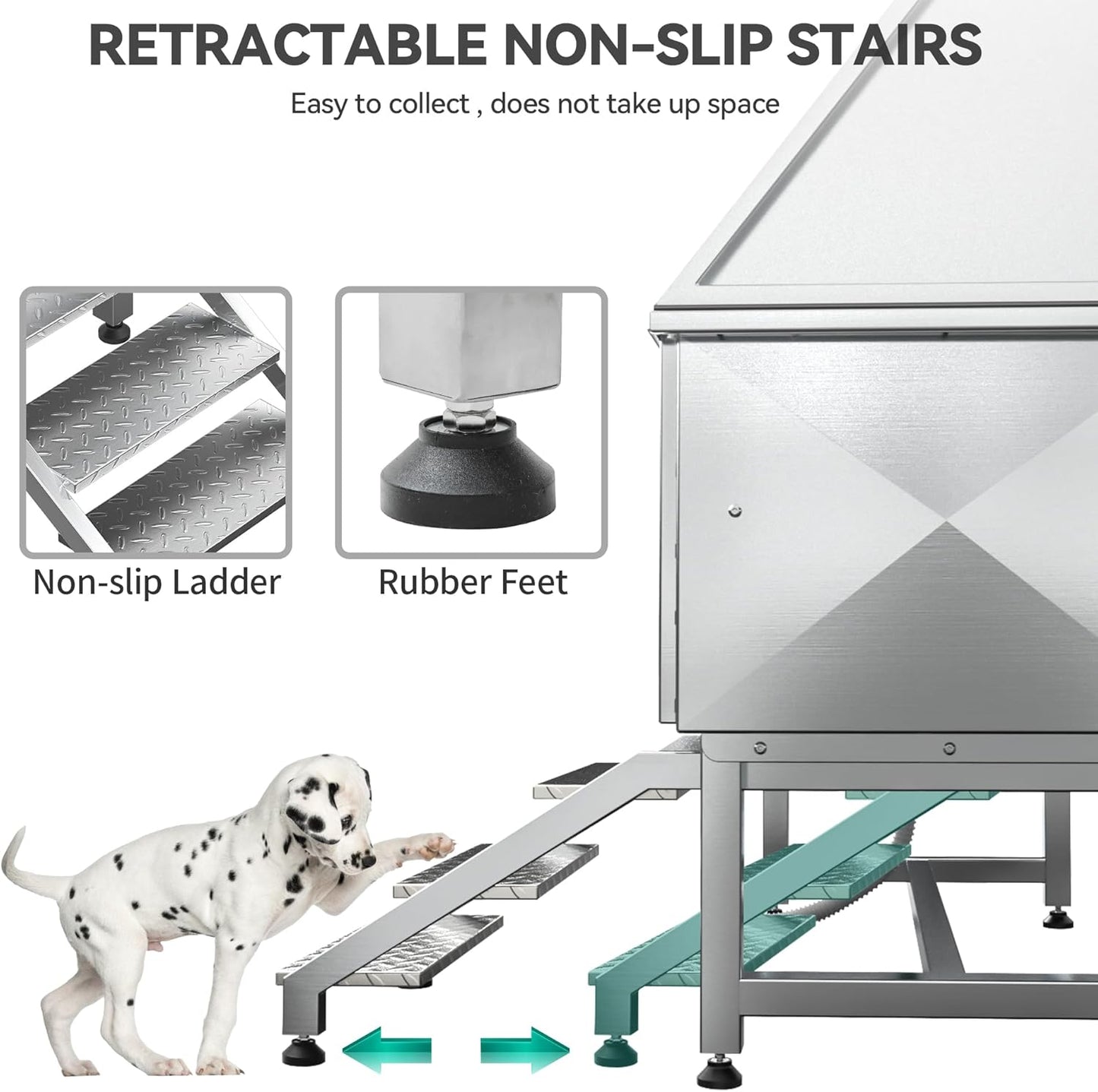 YITAHOME Dog Bathing Station, Professional Stainless Steel 304 Dog Grooming Bathtub w/Left Stairs, Faucet, Floor Grate, 50in Pet Washing Station for Large, Medium, Small Pets