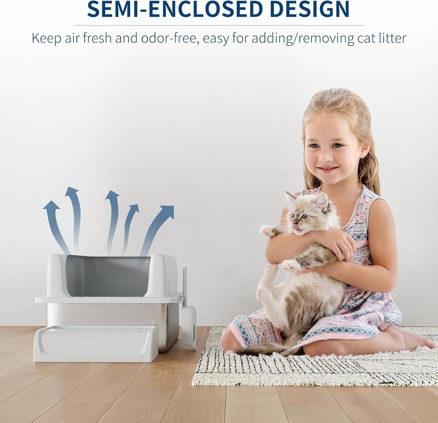 Stainless Steel Cat Litter Box 6 inch, XXL Large Cat Litter Tray with High Side, Platform Step and Scoop for Big Cats Multiple Cats, Easy Clean