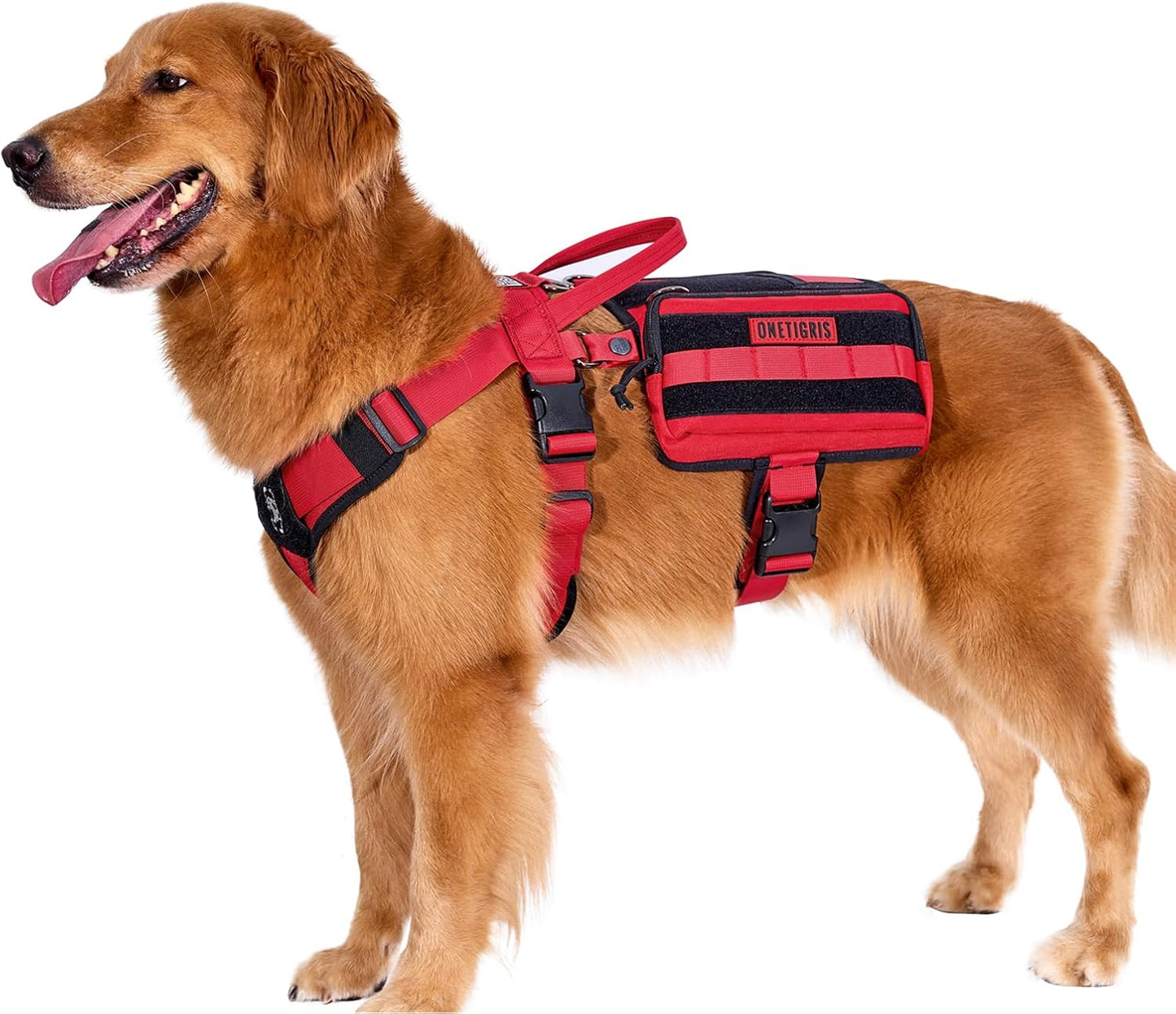 OneTigris Service Dog Vest Harness, Service Dog Cape Guardian Dog Backpack Harness with Pouches Dog Saddle Bag for Small Medium and Large Dogs (Red, M)