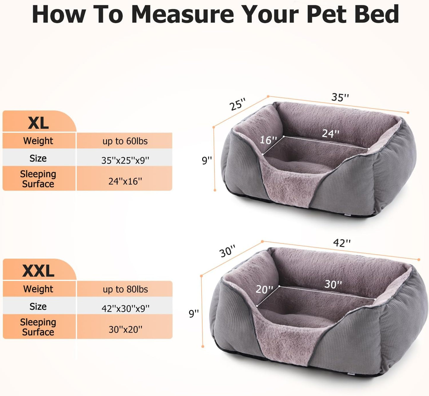 MIXJOY Dog Beds for Large Dogs, Big Pet Bed Large Size Dog Washable, Orthopedic Calming Soft Pet Beds Cuddler, Rectangle Sleeping Rabbit-Velvet Cozy Puppy Bed with Anti-Slip Bottom (35x25in, Grey)