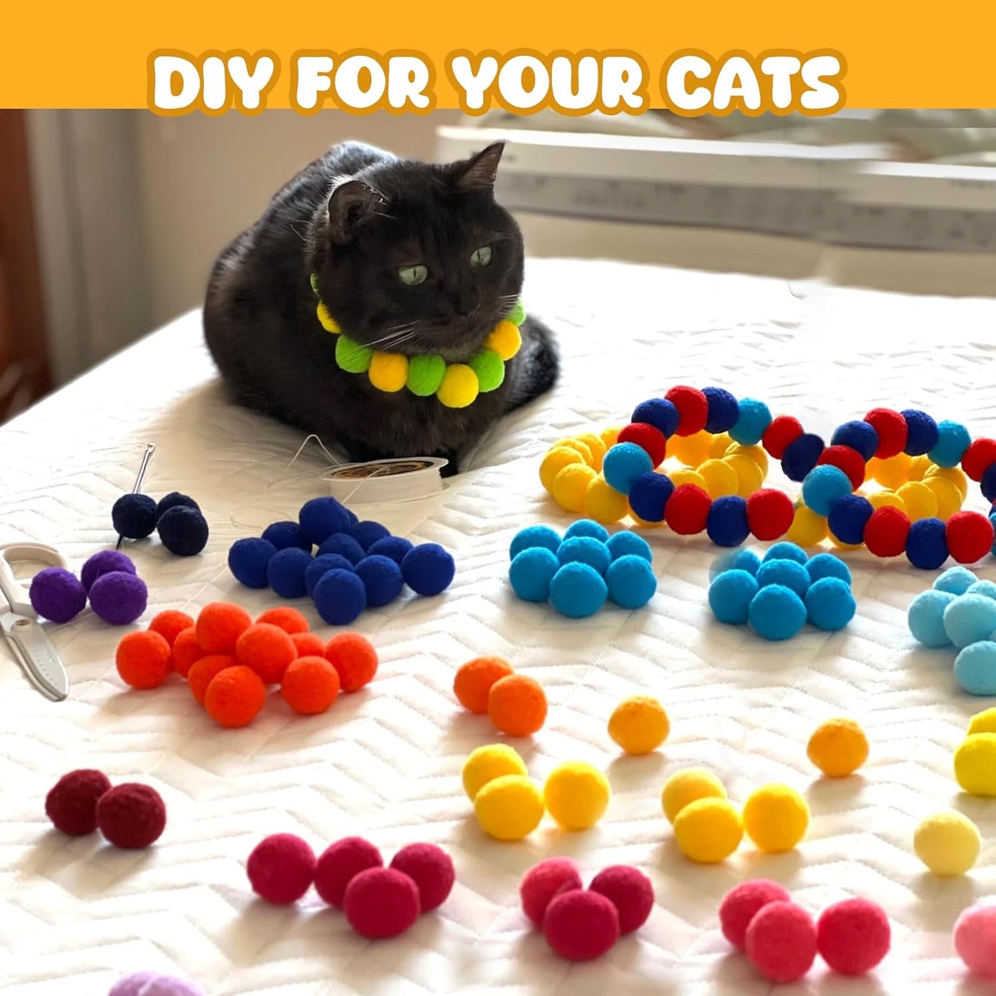 100Pcs Cat Toys Pom Pom Balls with 2 Launchers Set, Interactive Cat Toy Stuff for Indoor Both Adult & Kitten Toys