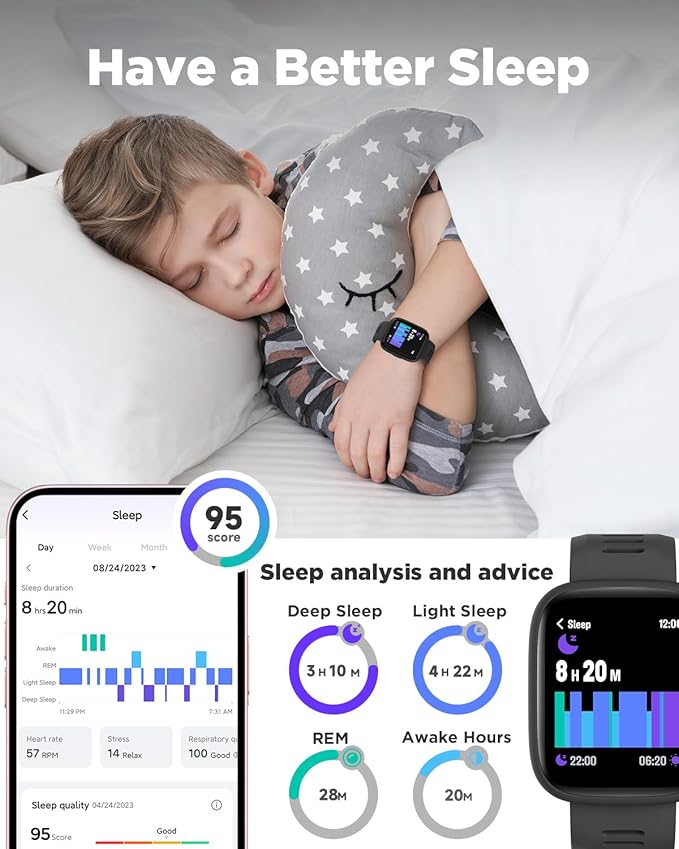 BIGGERFIVE Smart Watch for Kids, 1.8" Fitness Tracker Watch Pedometer, Heart Rate, IP68 Waterproof, Sleep Monitor, Calorie Step Counter, 5 Puzzle Games with/Without APP for Girls Boys Teens 5-16