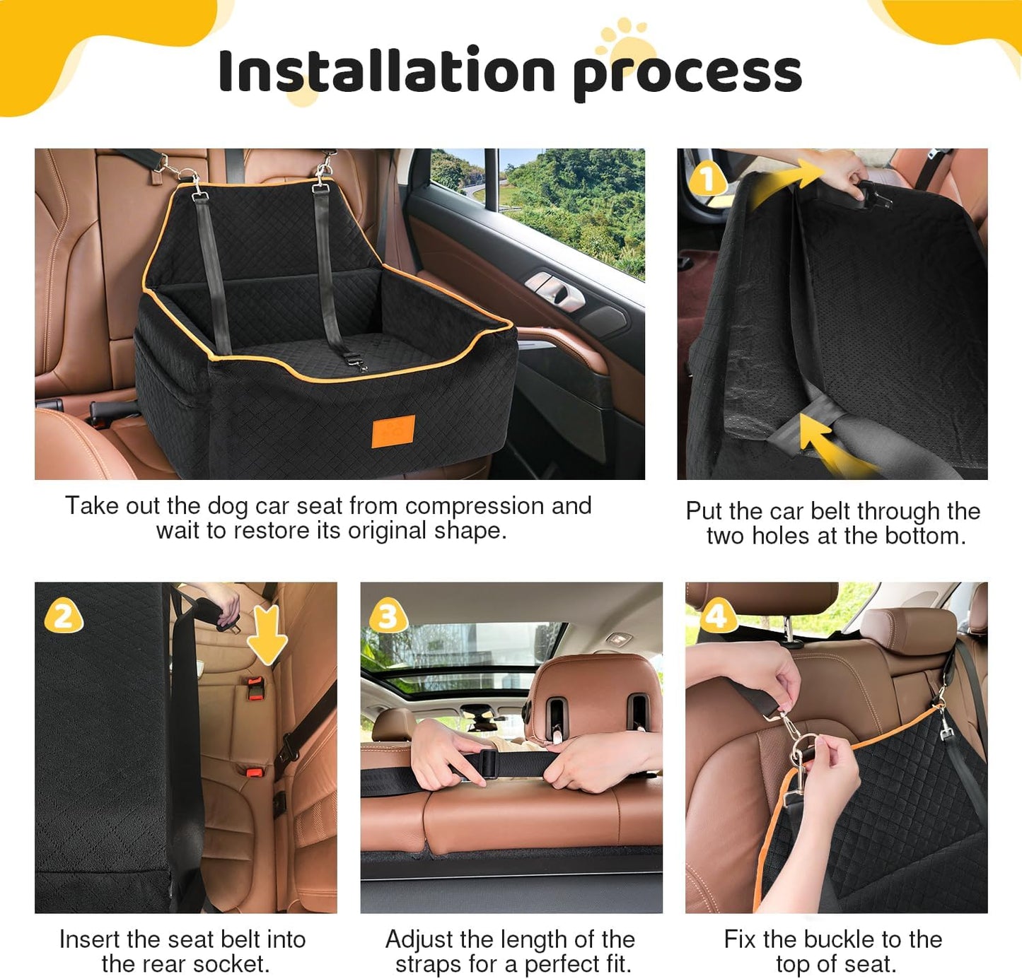 Dog Car Seat for Large/Medium Dog, Booster Seat for Dogs Under 55Lbs or 2 Small, Detachable and Washable Travel Pet Seat with Thick Cushion and Storage Pockets (Black)