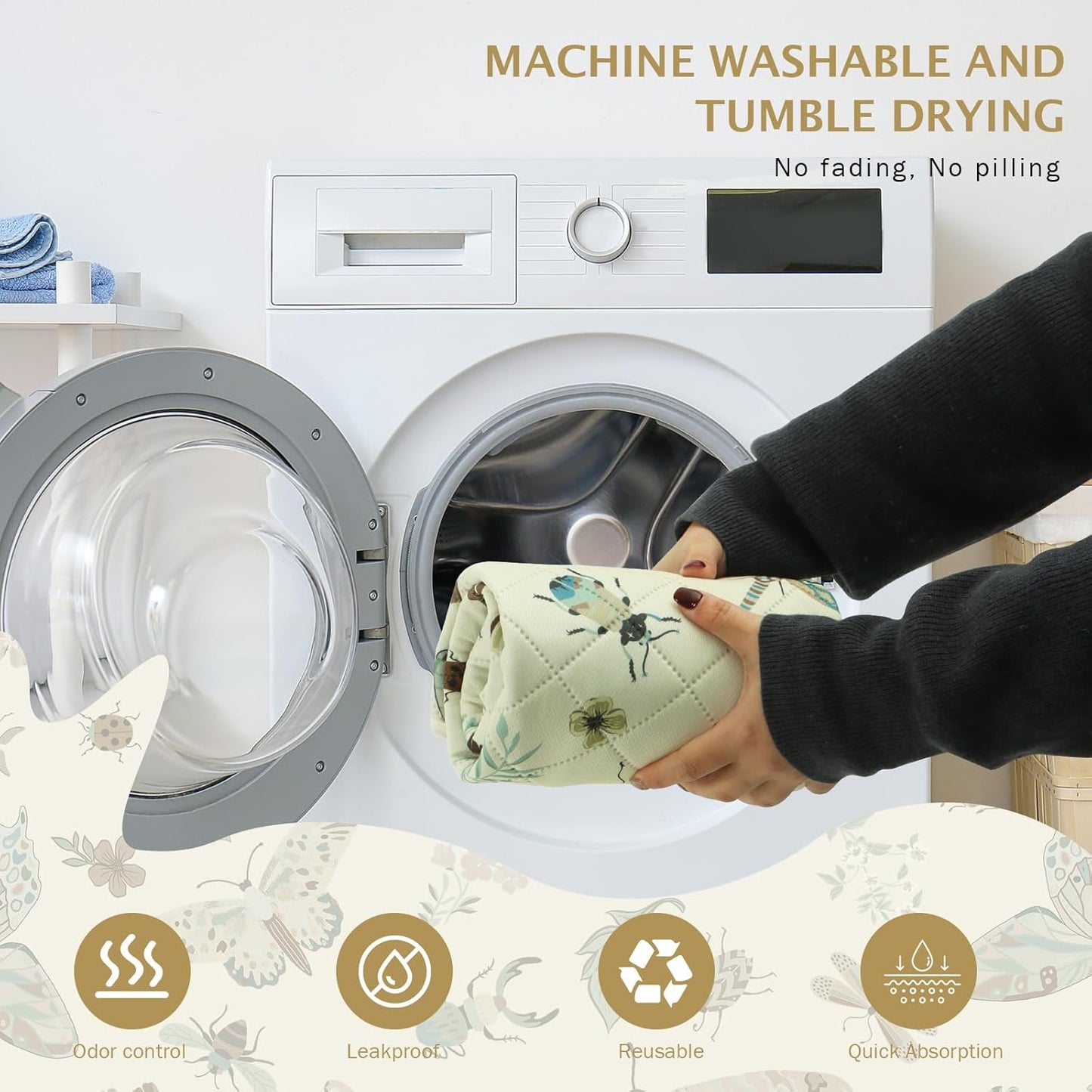 IEUUMLER Washable Pee Pads for Dogs, 1 Pack Insect Pattern Reusable Waterproof Puppy Potty Pads, Non-Slip Absorbent Pet Training Pads for Playpen Crate Bed EU014