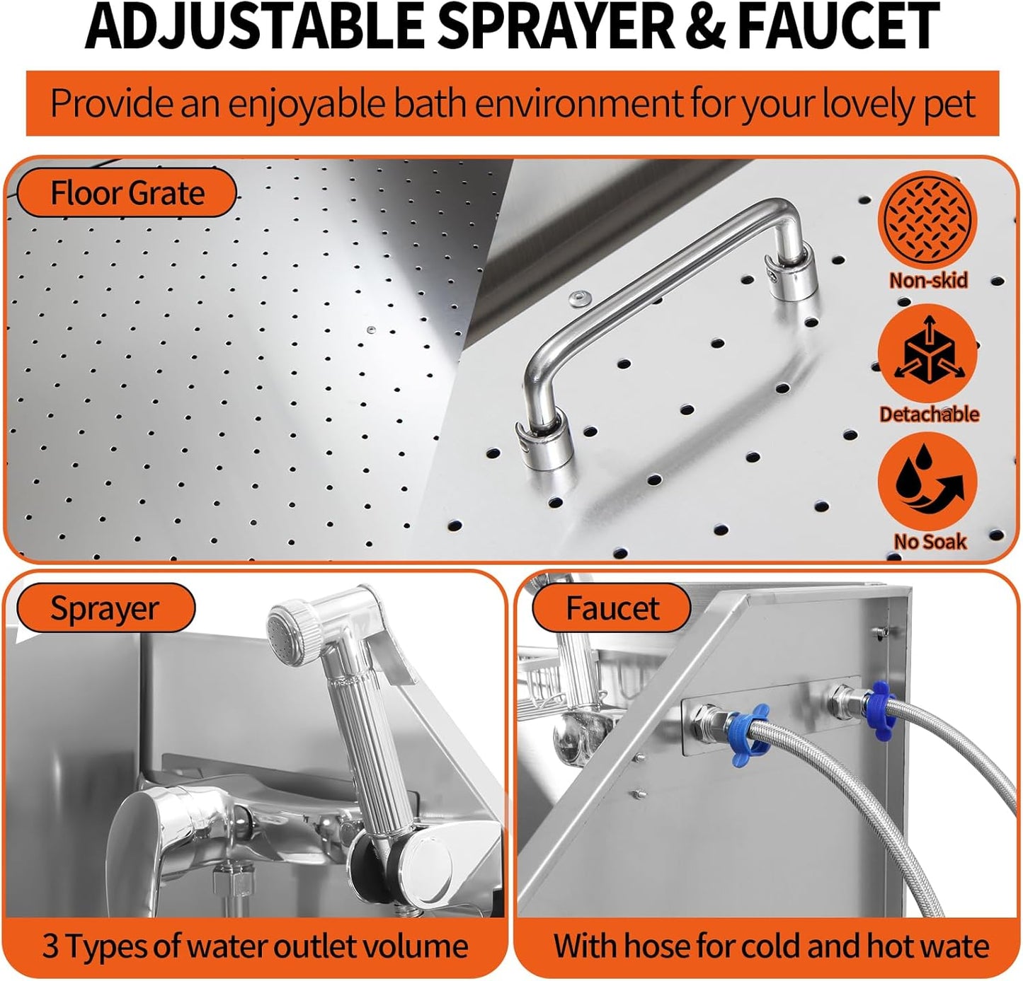 Dog Washing Station 38'' Stainless Steel Pet Grooming Tub for Large Dogs Over-Size Professional Dog Grooming Bathtub Station Wash Shower Sink Pet Grooming Bathtub Station,Right Door