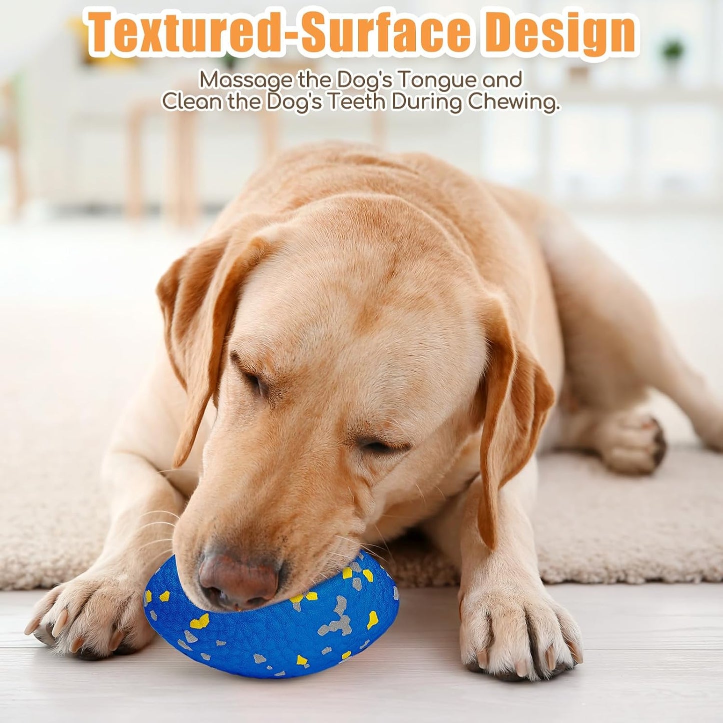 2Pcs Upgrade Bone Dog Balls+Rugby Dogs Toys for Aggressive Chewers, Indestructible Tennis Balls for Dogs (Blue+Yellow)