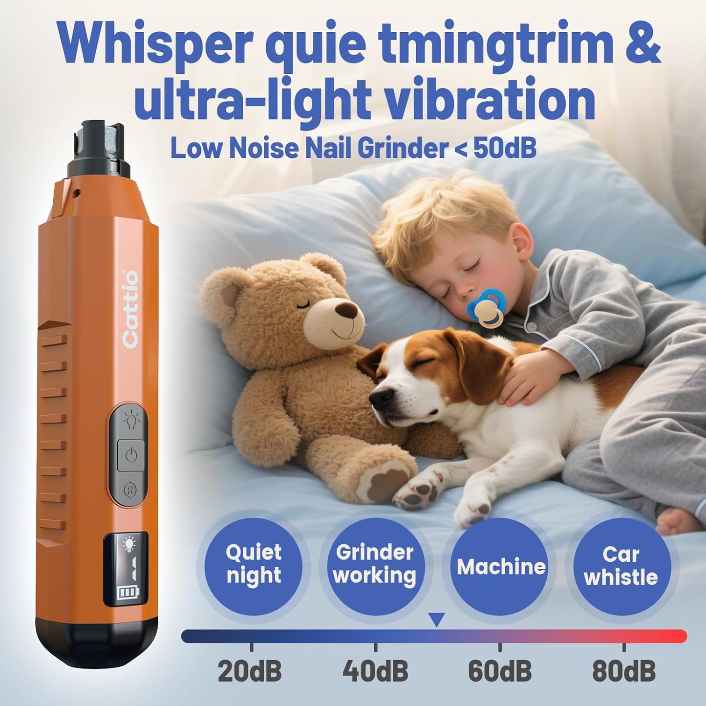 Dog Nail Grinder - Professional Electric Dog Nail Trimmer for Dogs & Cats Quiet Painless Grooming & Smoothing Dog Nail Clipper & File Included - Suitable for Small Medium Large Pets (Orange)