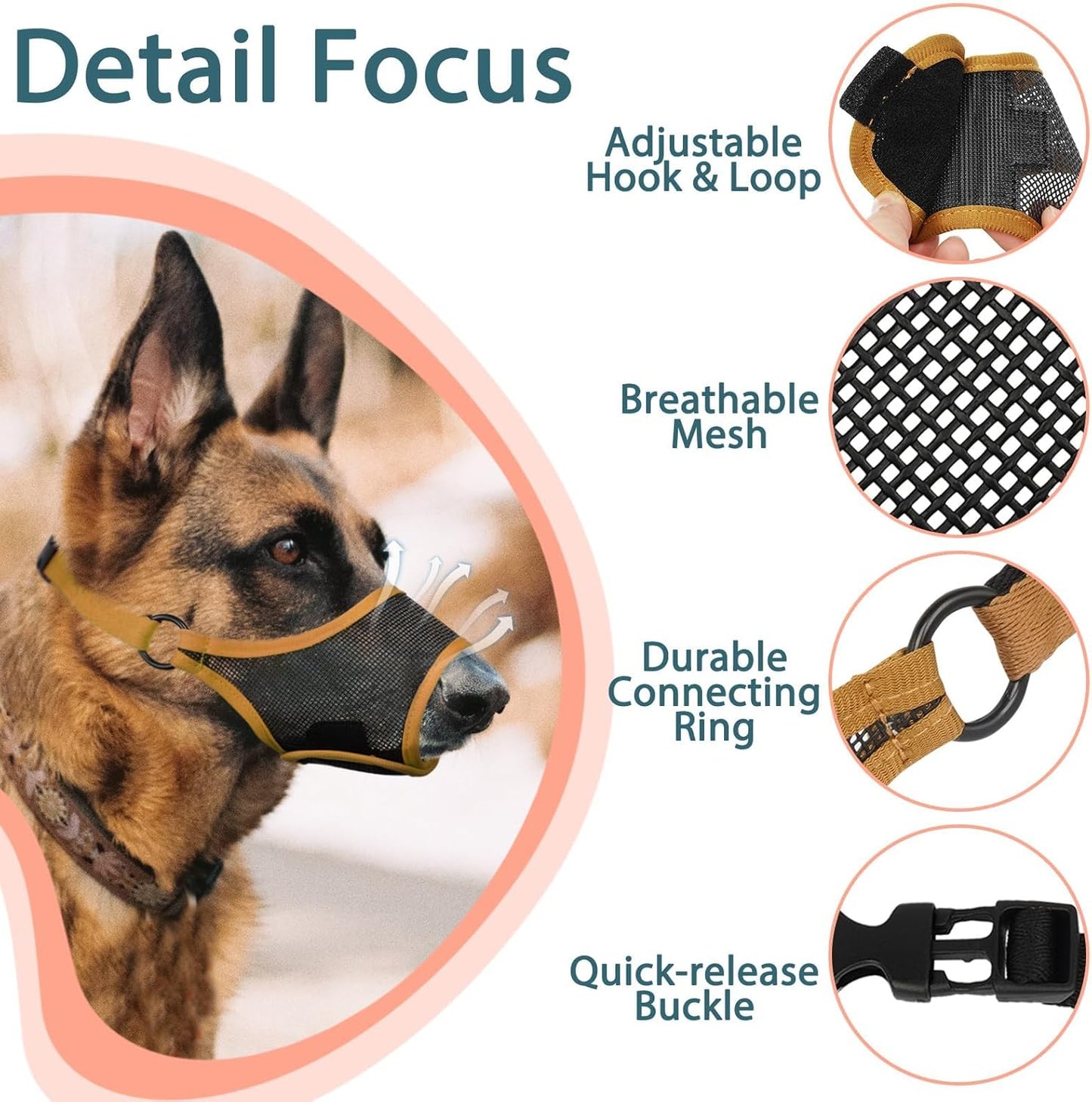 LUCKYPAW Dog Muzzle, Mesh Muzzle for Large Medium Small Dogs, Soft Mouth Guard for Biting Chewing, Breathable Mouth Guard with Adjustable Strap for Training(Brown, L(Snout:9.75"-11"))