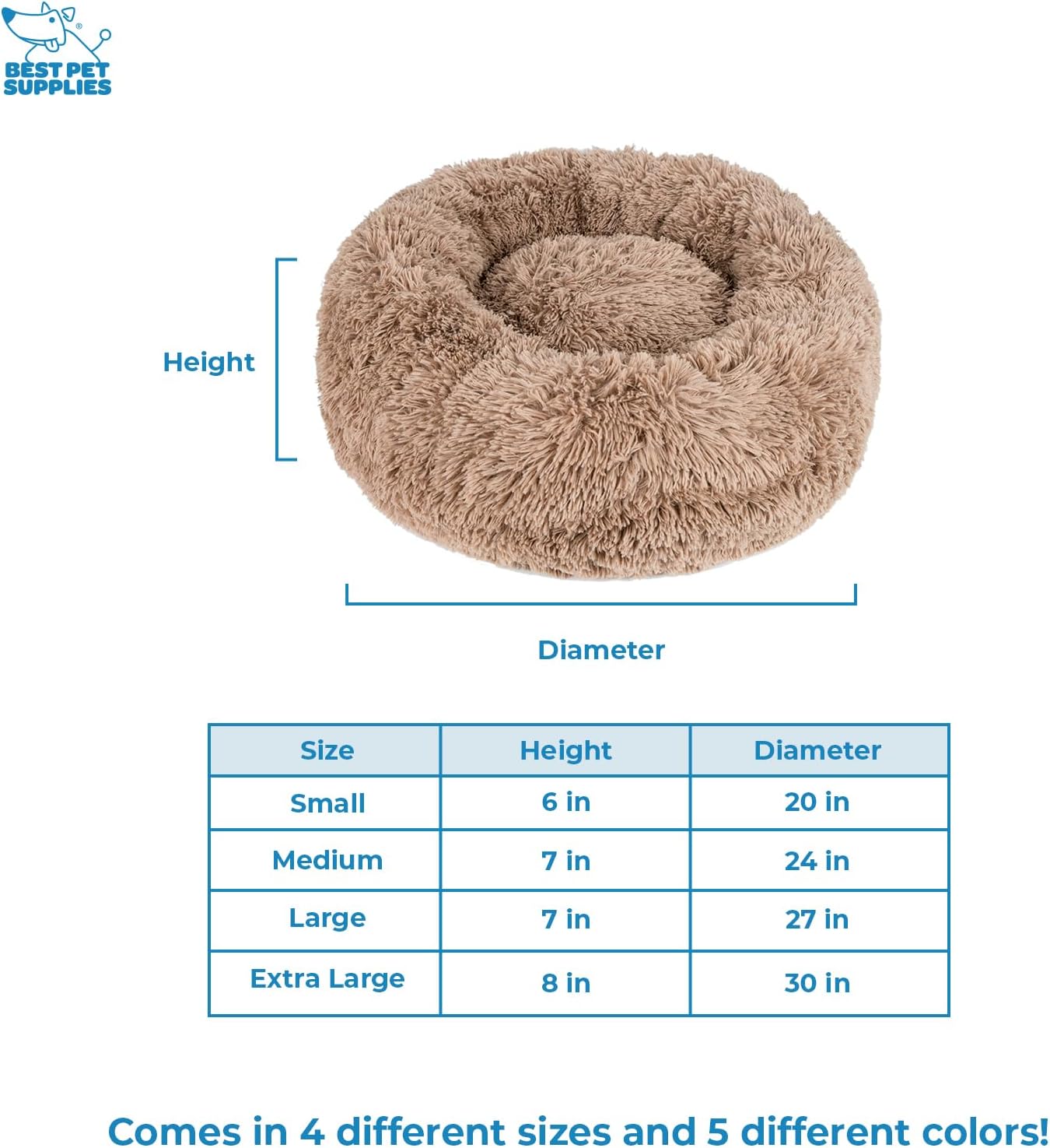 Best Pet Supplies Round Donut Dog Bed with Plush Faux Fur Fabric, Calming, Anti-Anxiety Cushion for Indoor Pets, Slip-Resistant Base, Soft Ergonomic Support - Caramel, 24x24x7''