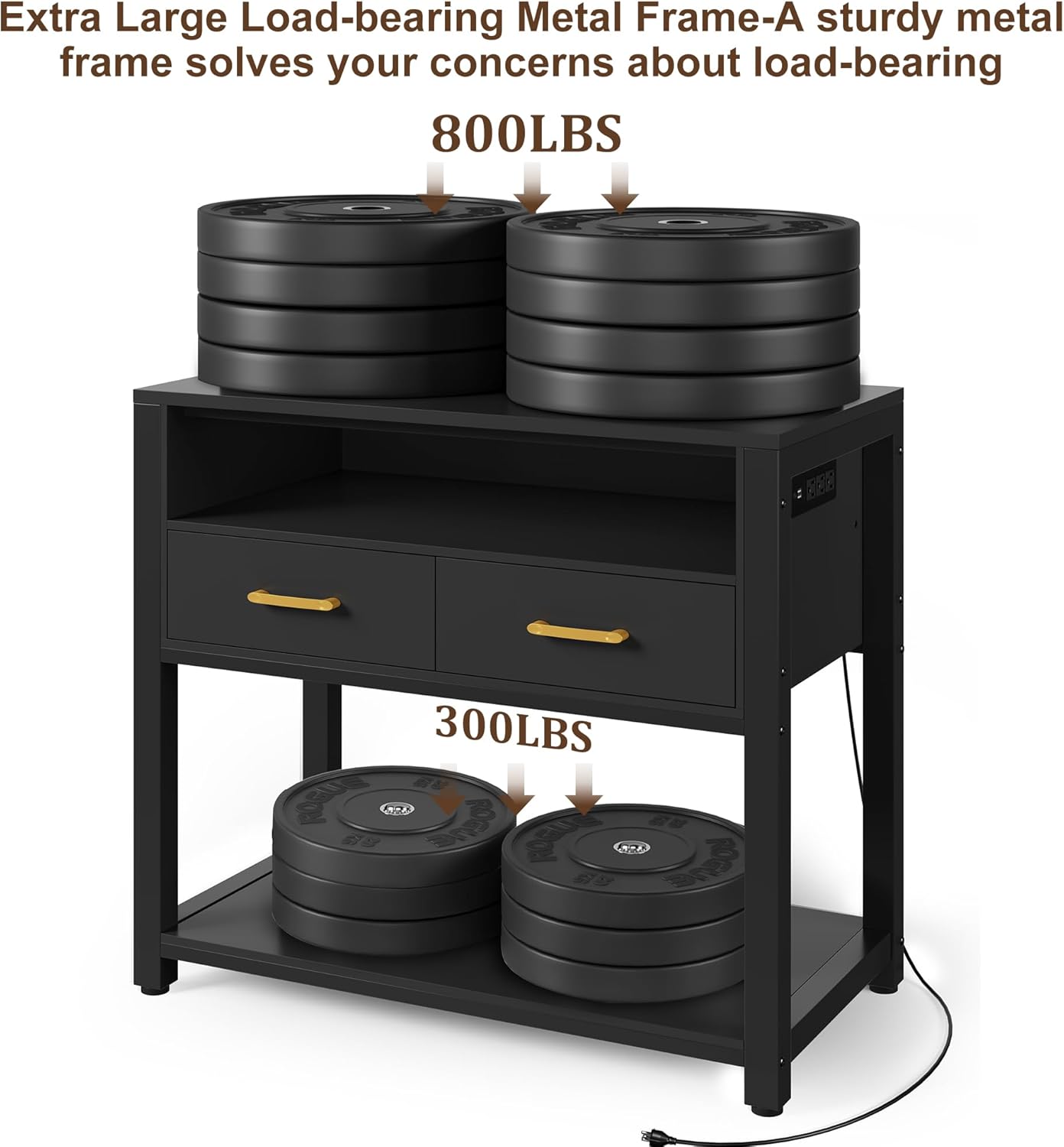 40-50 Gallon Aquarium Stand with Stable Metal Frame & Power Outlet, Heavy-Duty Fish Tank Stand with Waterproof Mat, 800LBS Capacity Storage Cabinet, Suitable for Turtle Tank, Reptile Terrarium, Black