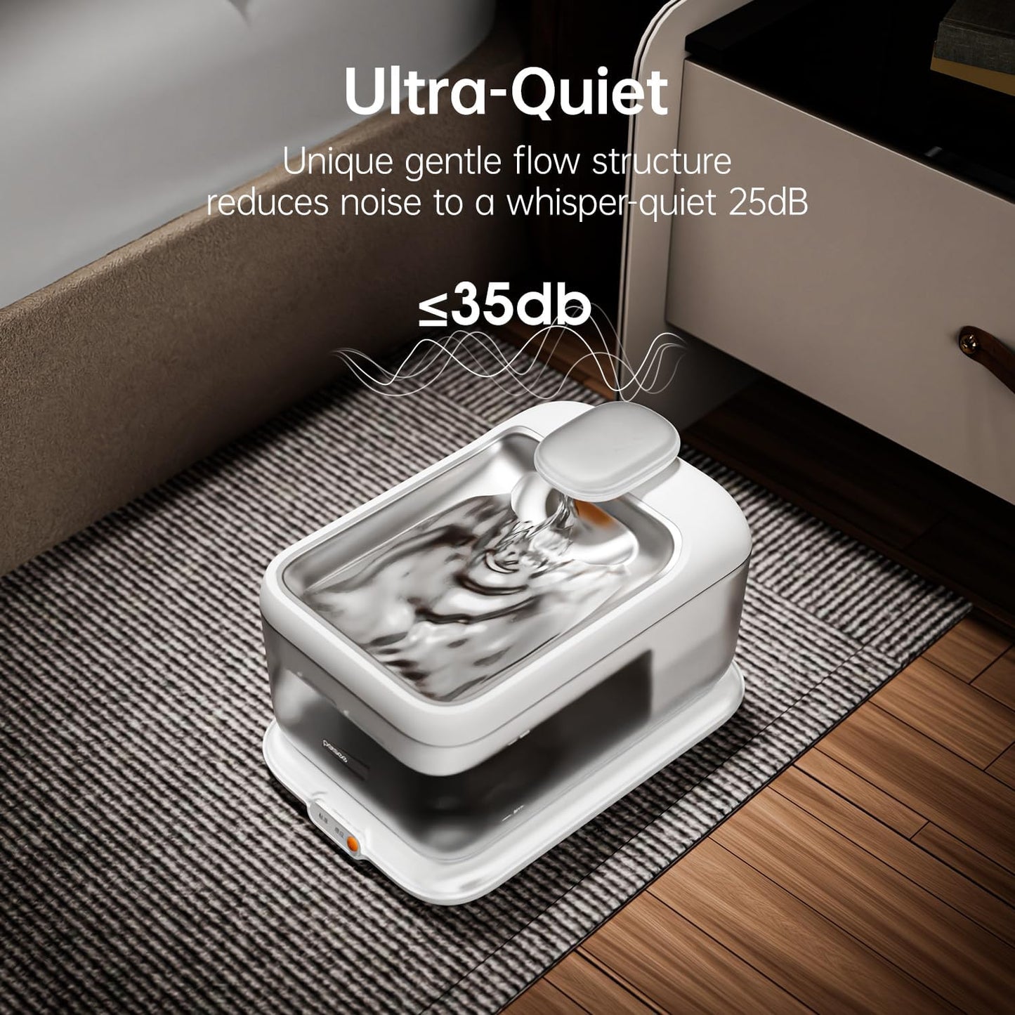 Thermostatic Automatic Pet Water Fountain, Cordless Pet Water Dispenser, Heating Function, 4.5L with Stainless Steel Tray for Cats Dogs Multiple Pets Indoor, S7 Plus White