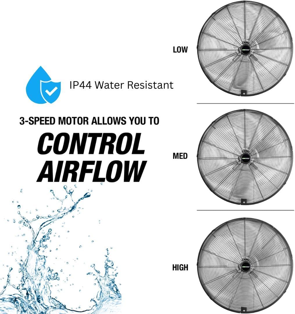 OEMTOOLS 30" Outdoor Wall Mount Fan, 80° Oscillating Fan 7200 CFM Max, Water Resistant, Use in Garage, Gym, Warehouse, Factory and Jobsite