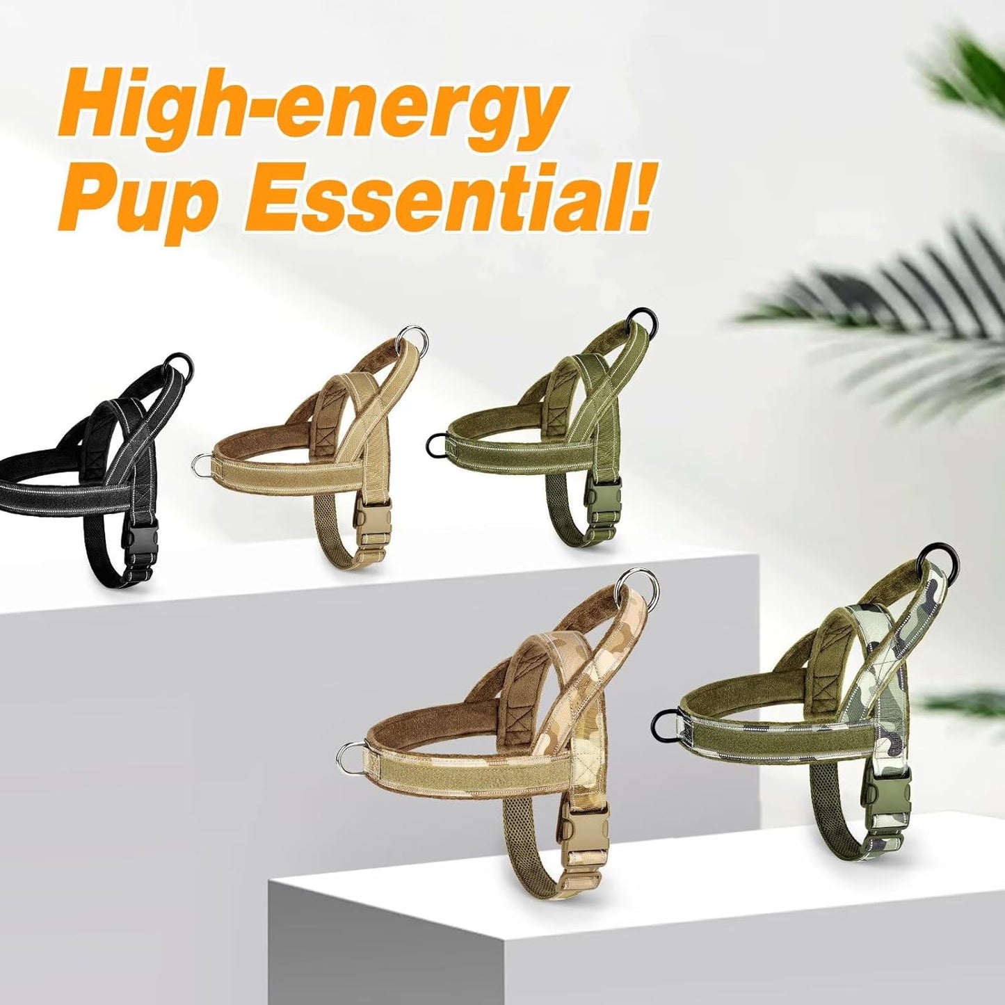 Forestpaw No Pull Dog Harness - Soft Flannel Padded Tactical Dog Vest Harness with Quick Release Buckle, Adjustable Reflective Pet Harness for Large Dogs Walking Training,Brown Camouflage L