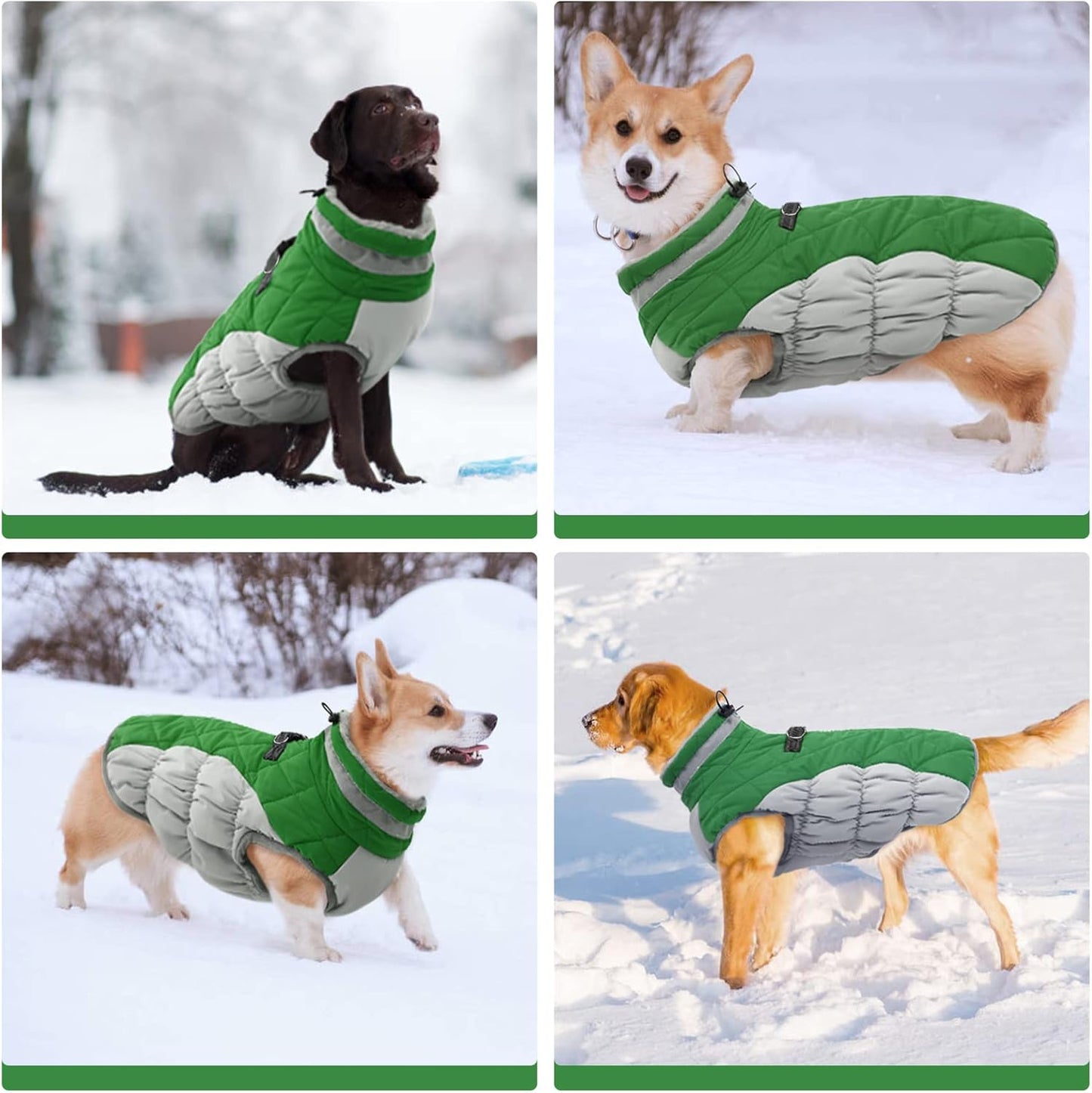 FUAMEY Dog Coat for Small Dogs,Waterproof Dog Winter Jacket with Harness Built in Puppy Cold Weather Coats Reflective Pet Vest with Zipper Warm Fleece Dogs Snowsuit Windproof Green XS