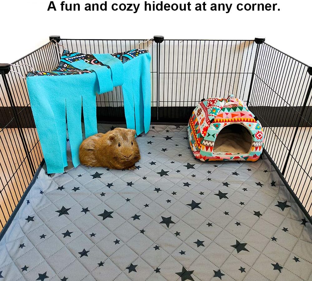 RIOUSSI Guinea Pig Hideout Hideaway Corner Fleece Toys Cage Accessories with Reversible Sides, Geo/Gray+Blue, 2 Pack