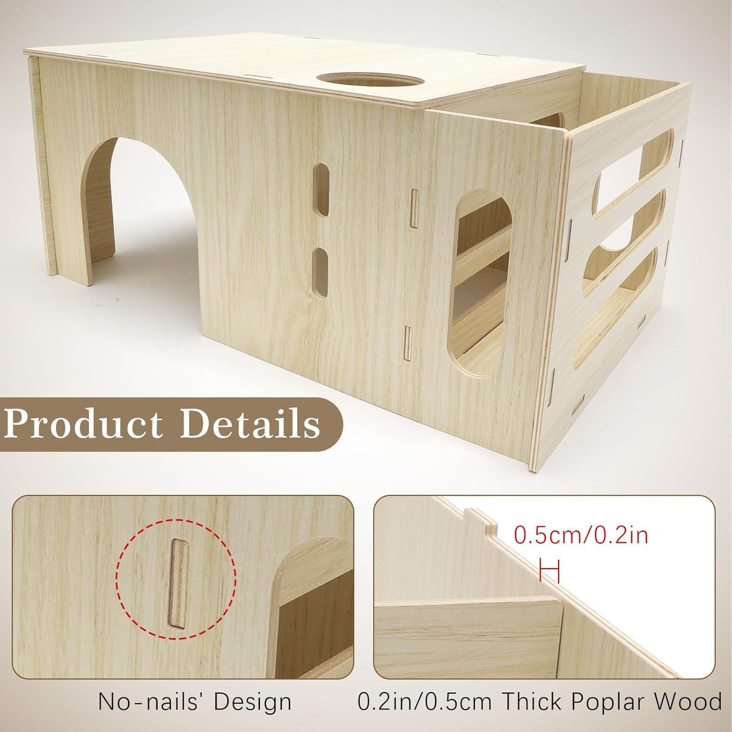 Guinea Pig Hideout Castle with Hay Feeder, Wooden Chinchilla House and Hay Rack, Small Animals Habitats Hut Accessories for Bunny, Rabbit, Hedgehog Playing Hiding, Easy Assembly