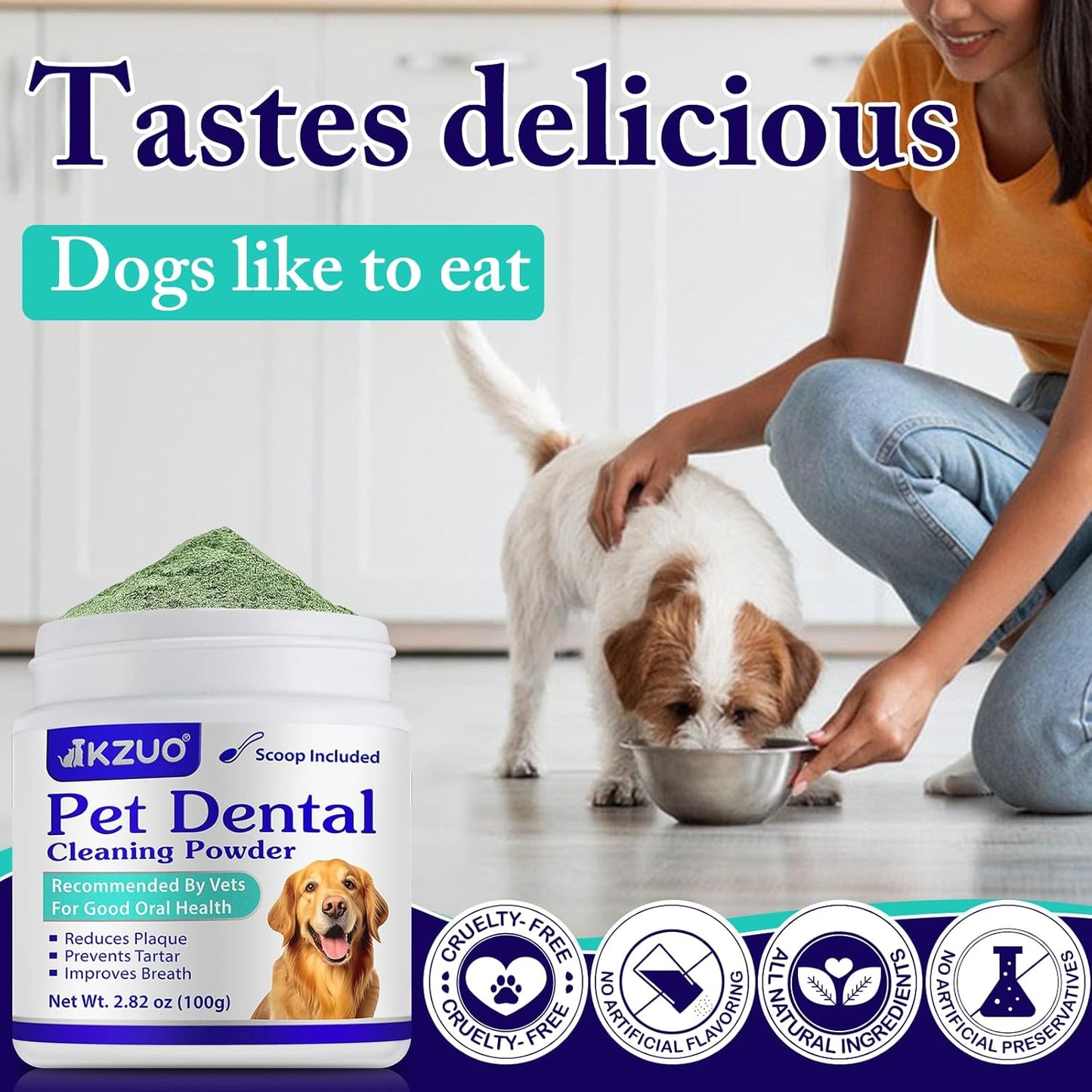 Dog Teeth Cleaning Powder - Dog Dental Powder - Targets Tartar & Reduces Plaque & Bad Breath - Teeth Cleaning Made Easy Eliminate - Formulated for Small, Medium, Large Dogs (2PCS)