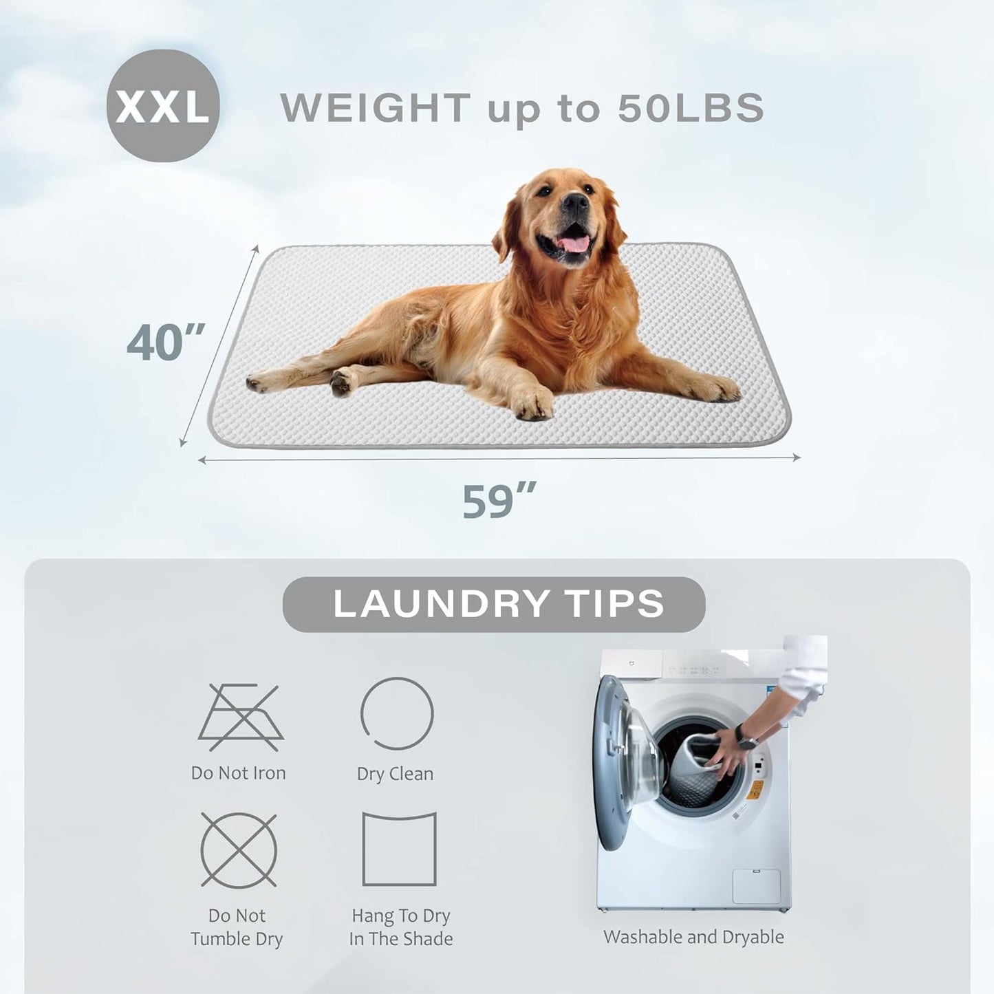 MICROCOSMOS Pet Cooling Mat & Sleeping Pad- Breathable Bubble Surface, EZ Clean. Keep Cooling for Pets, Kids and Adults in Summer.(GreyWhite, 59" x 40")