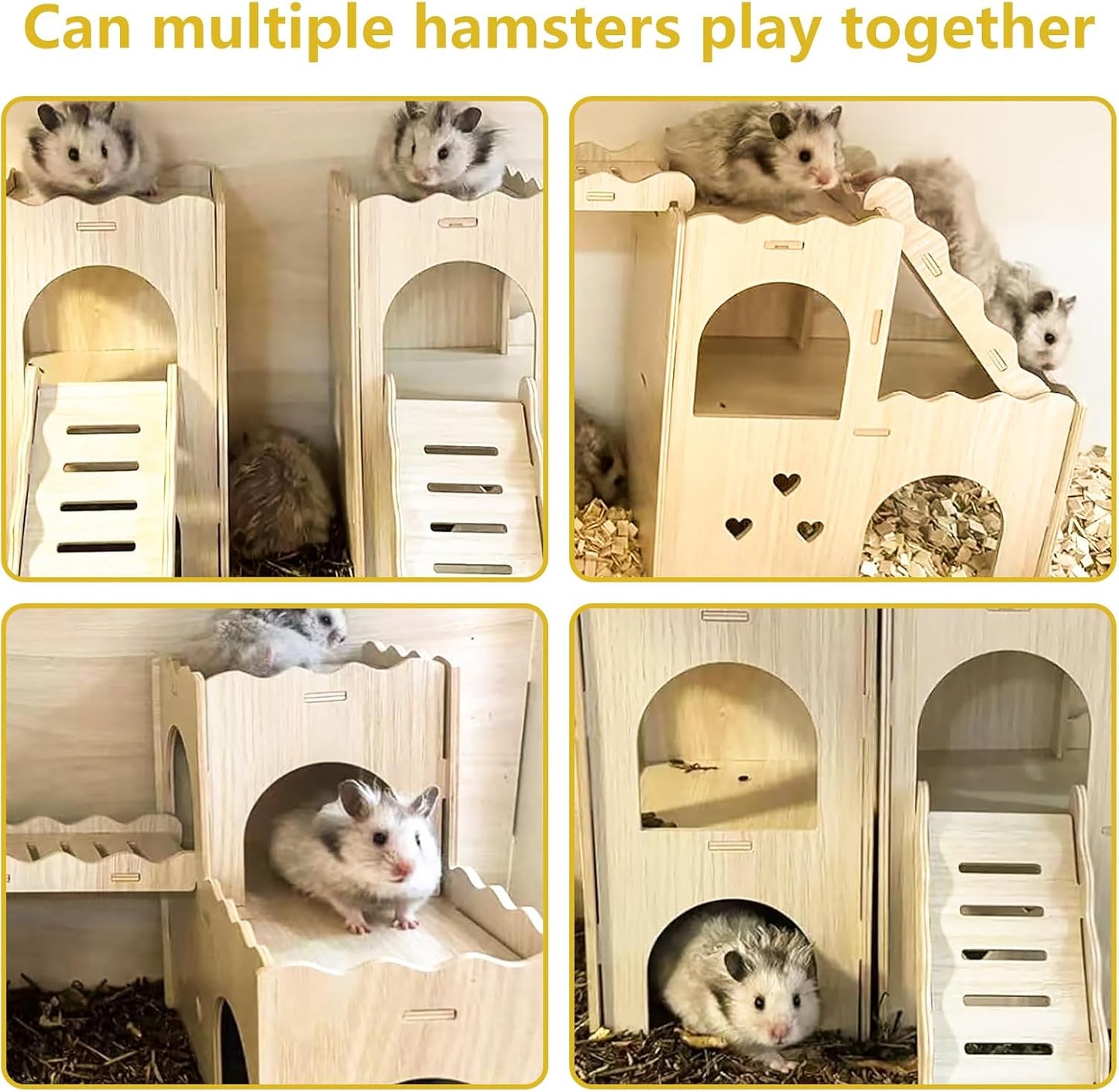 Large Wooden Hamster House Castle with Double Decker,Large Hamster, Wooden Hamster Houses,Dwarf Hamster Habitat Hideout with Climbing Ladder,Large Guinea Pig Castle Detachable Hideouts(B)