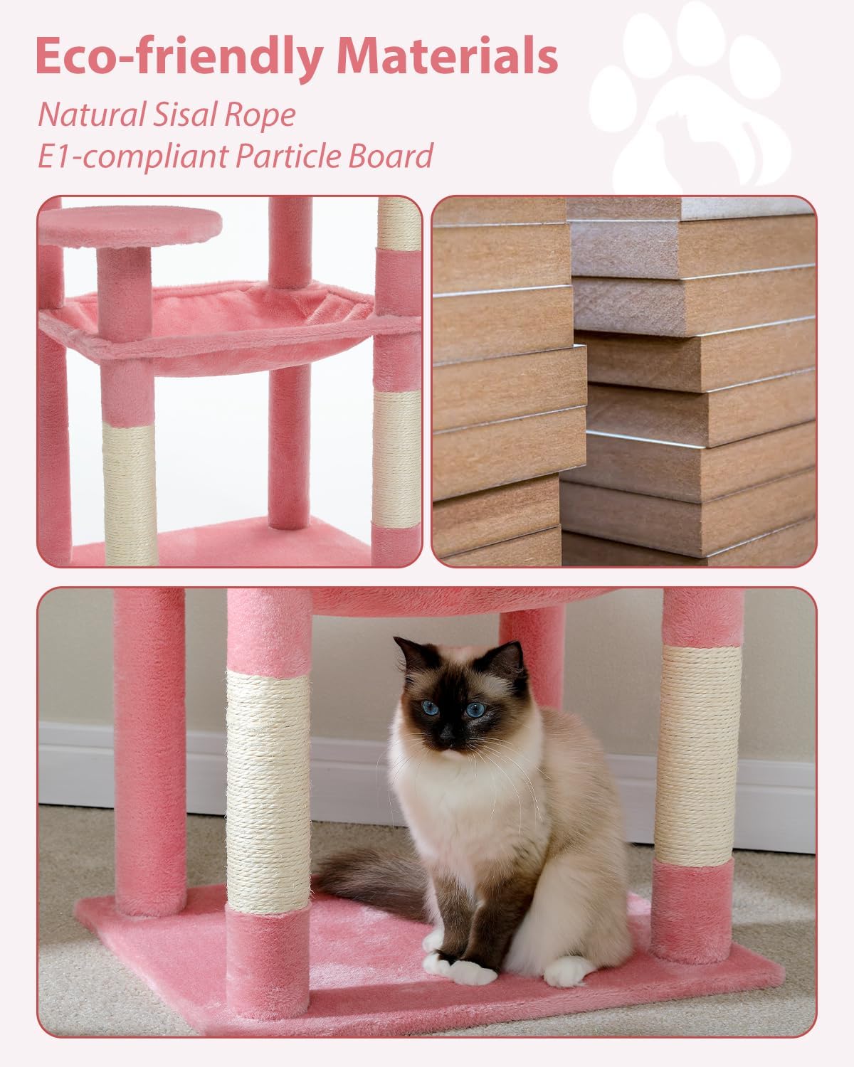 Cat Tree for Large Cats with Metal Plush Big Hammock, 56.3" Cat Tower for Indoor Cats with 2 Door Condo House, 6-Tier Cat Shelves with Scratching Posts and Large Top Perch, Pink
