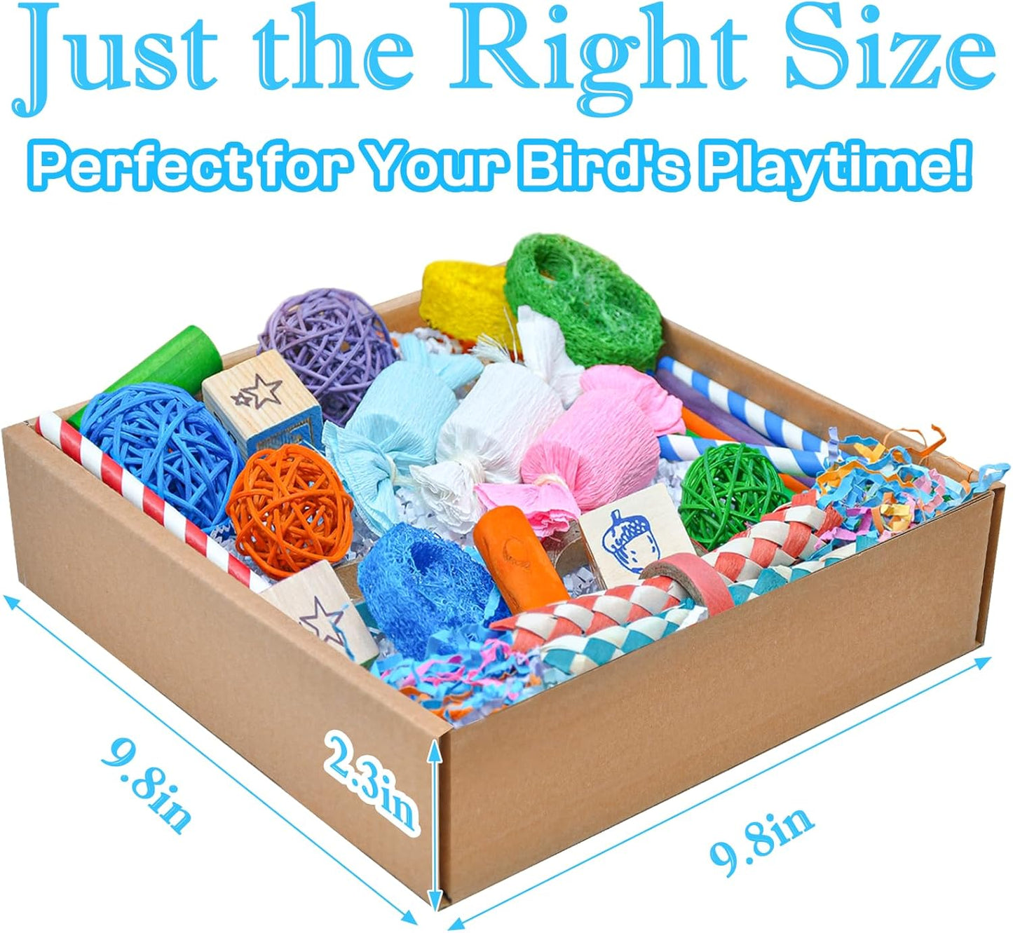 Colorful Bird Foraging & Shredding Toys Box – Safe Bird Toys for Parakeets, Cockatiels, Conures & Small Birds, Perfect for Spring and Summer