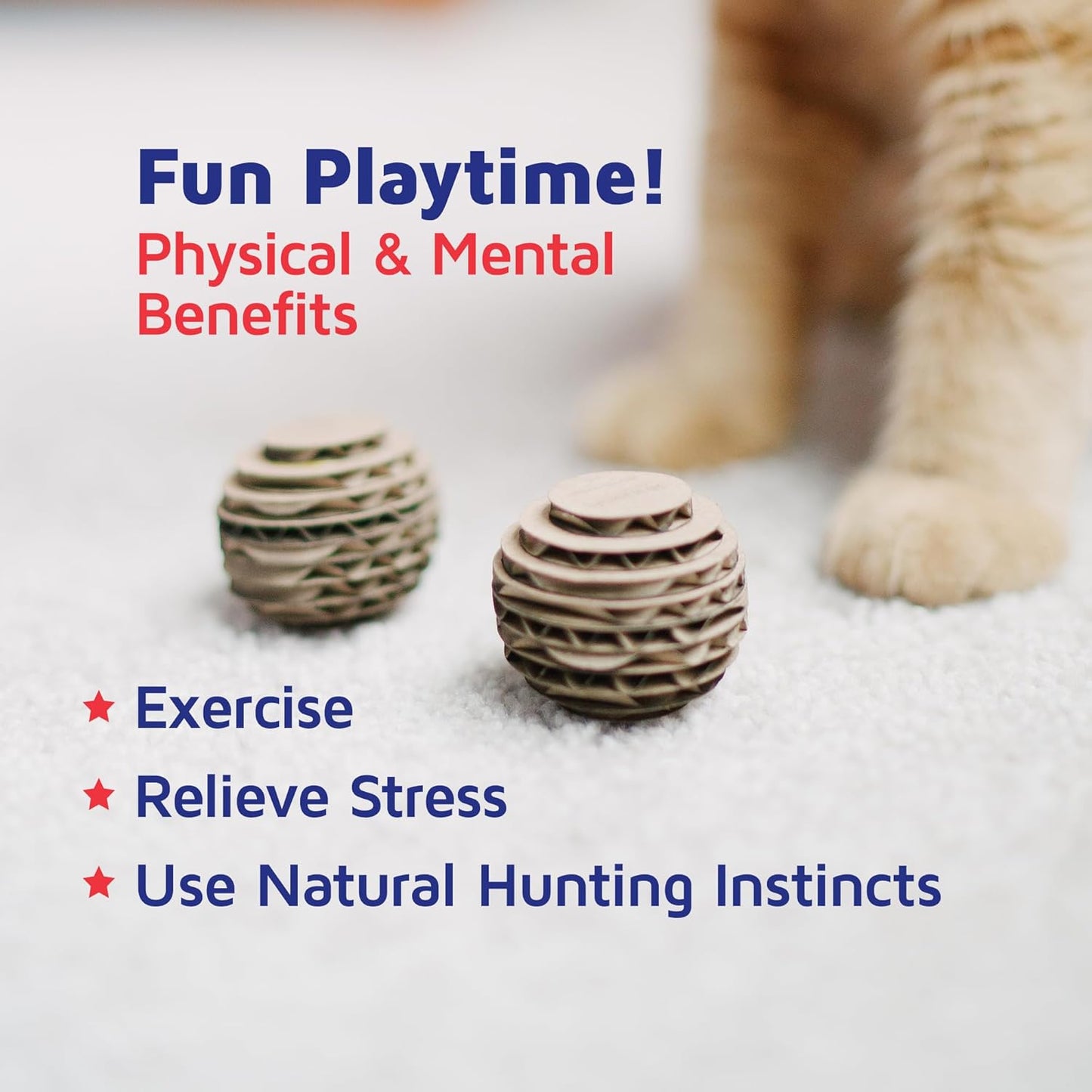 Cat Ball Toys by Americat – Made in USA – Safe Cardboard Cat Toys – for Interactive and Independent Play, Exercise & Stress Relief for All Breeds & Ages (Pack of 3 Round Balls)
