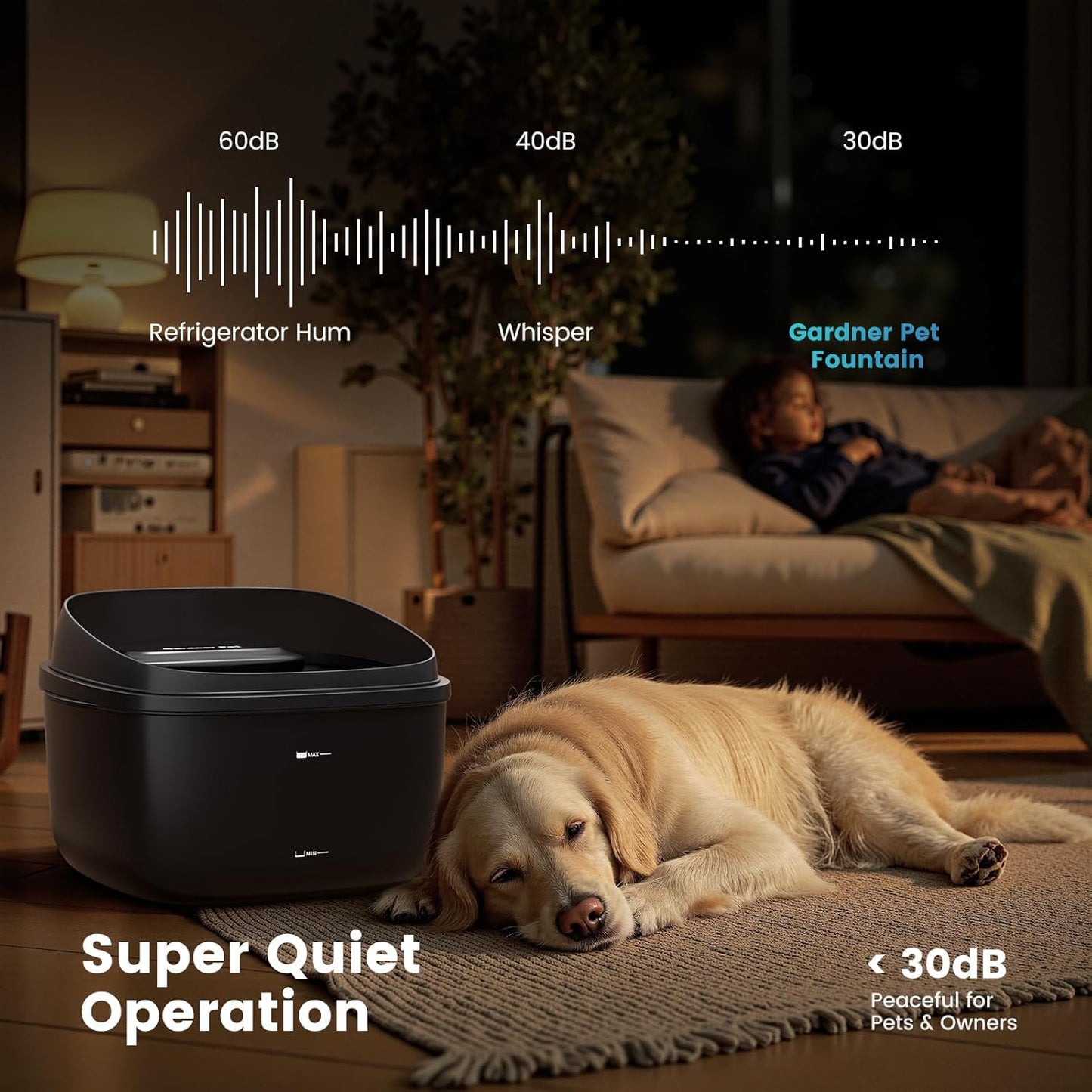 Gardner Pet Dog Water Fountain for Large Dogs, 8L/2.1Gal Large Capacity Automatic Dog Water Bowl Dispenser with Vortex Circulation, Maifan Stone Filter, Splash-Proof, Quiet Cat & Dog Water Bowl