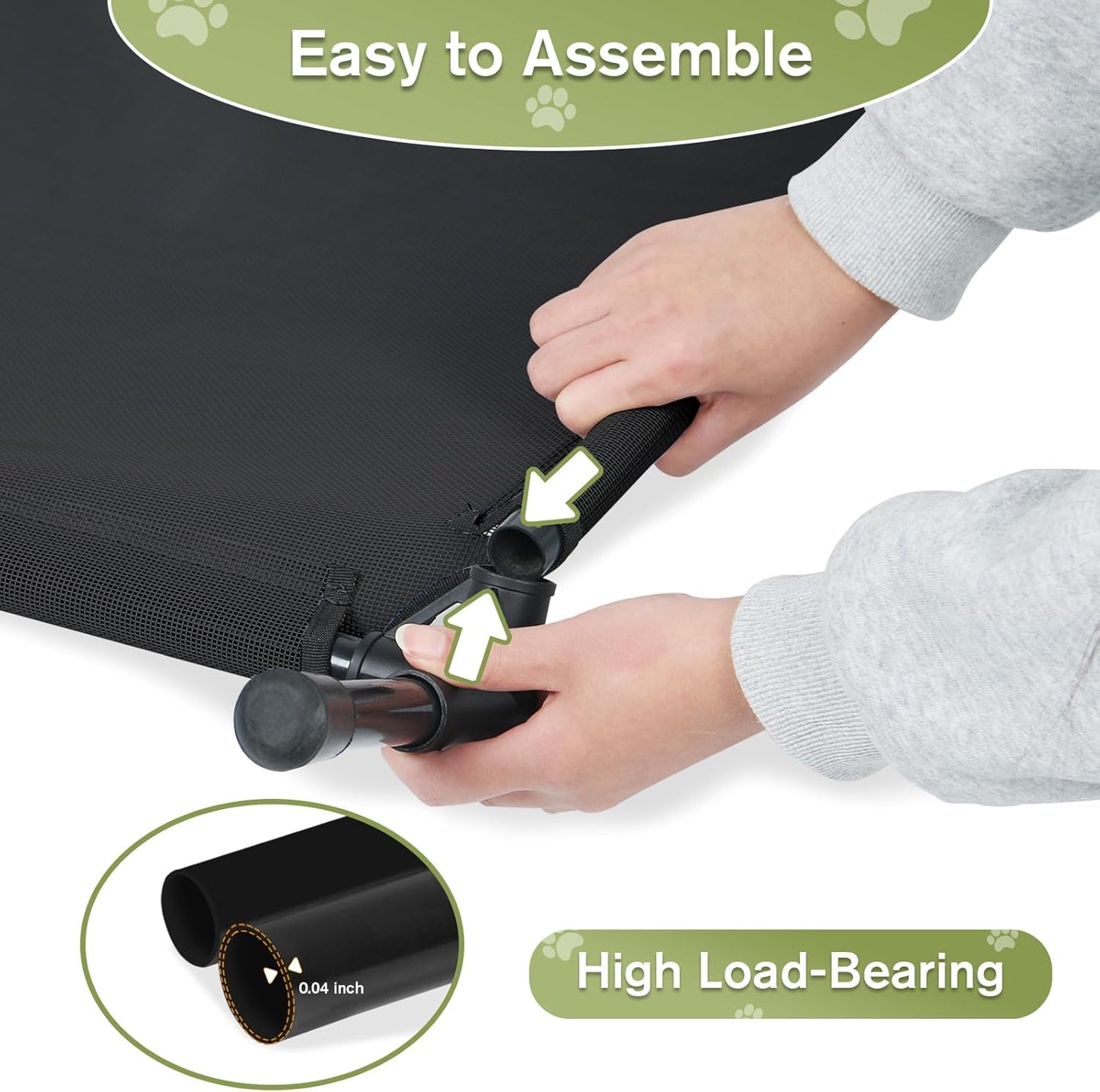 Elevated Dog Bed 42 Inch - Breathable Raised Pet Bed for Large Dogs, Waterproof Dog Cot Bed Easy to Assemble, Durable Portable Pet Cot with Non-Slip Feet, Black