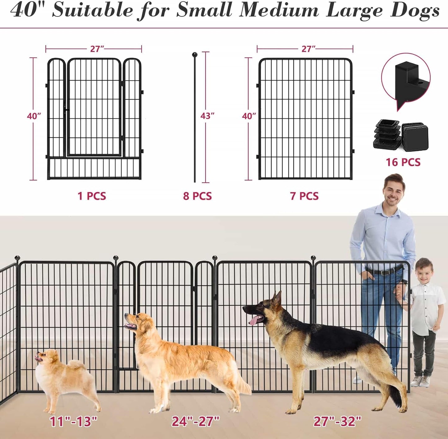 Dog Playpen 40 inch 8 Panels Dog Fence Outdoor for Yard, Indoor Dog Pen for Large/Medium/Small Dogs, Heavy Duty Puppy Playpen with Door Portable Pet Fence for RV Camping