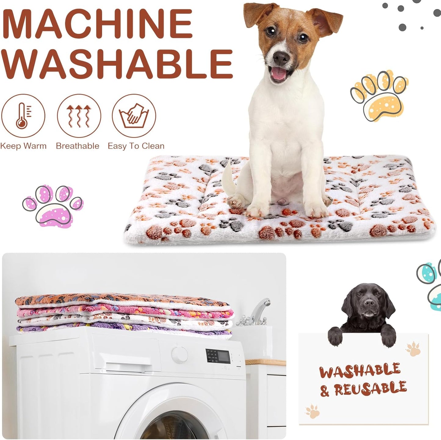 Tuanse 4 Pack Ultra Soft Dog Cat Bed Mat with Cute Prints Reversible Fleece Dog Crate Kennel Pad Cozy Washable Thickened Hamster Guinea Pig Pet Bed Mat for Small Animals(30 x 22 Inches,Vivid Color)