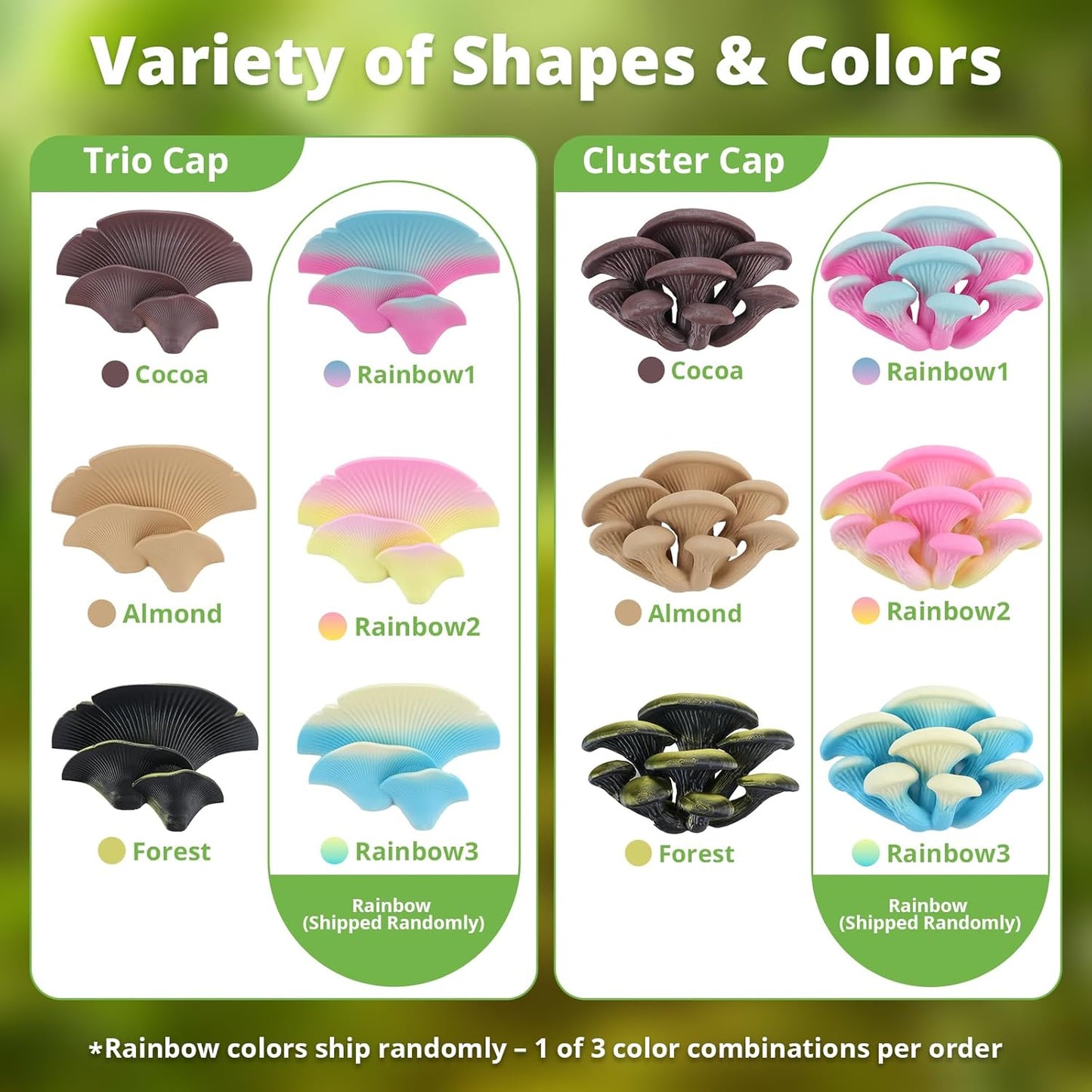 Mushroom Decor for Reptile Tank, Fish Tank, Pet-Safe Bearded Dragon Tank Accessories, Realistic Terrarium Plants for Leopard Geckos, Crested Geckos, Tree Frogs, Snakes (Forest, Trio Cap)