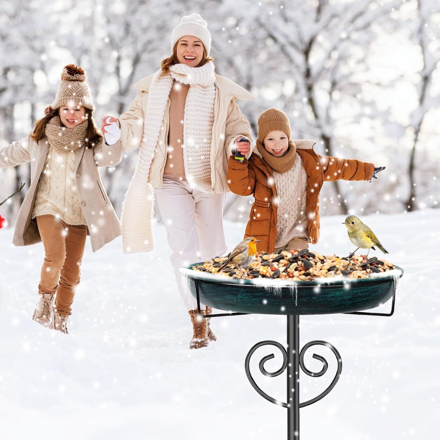 Metal Bird Bath for Outside, Freestanding Bird Bath Bird Feeder Bowl with 5-Pronged Base Stake Detachable Birdbaths Bowl for Outdoors Garden Patio Yard Lawn Decor (Vintage Green)